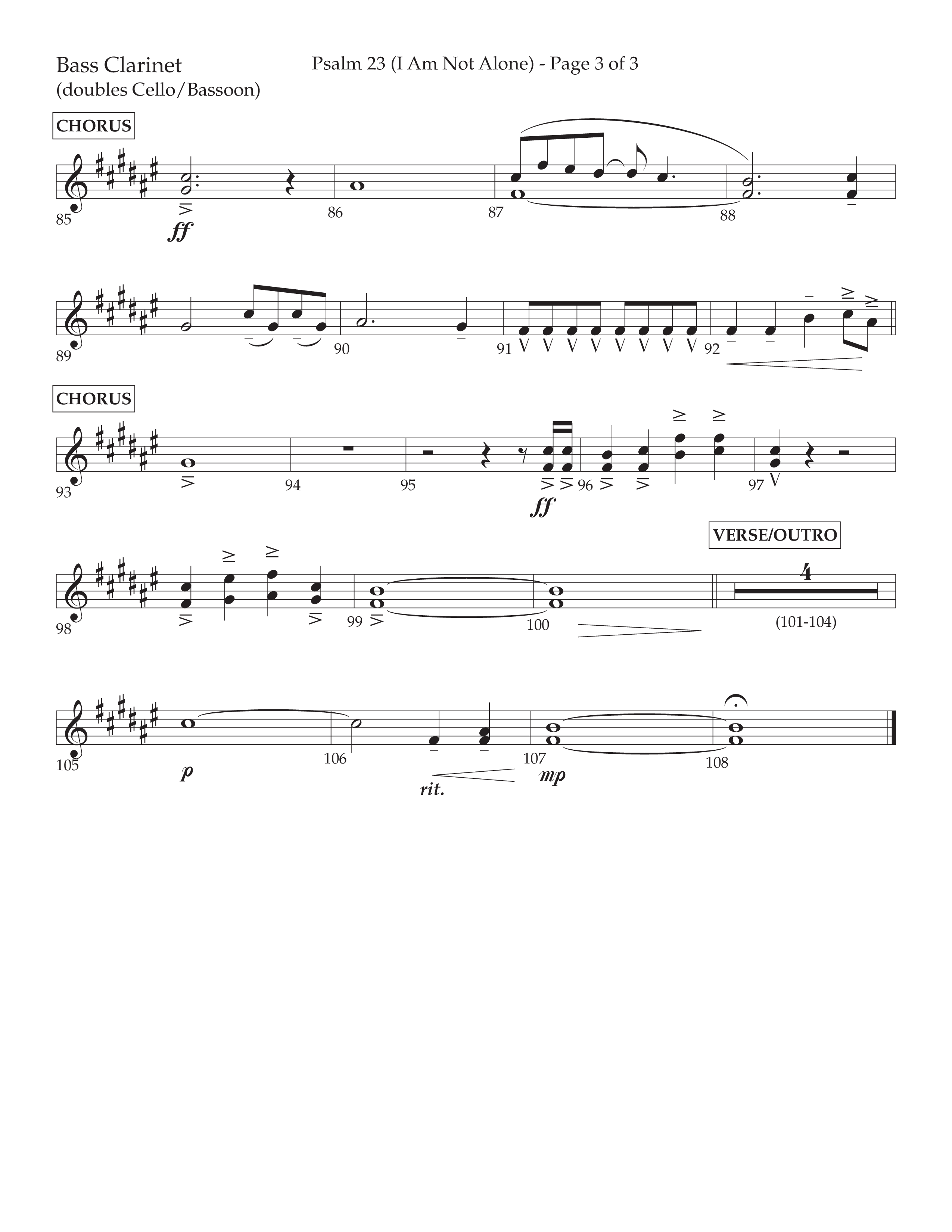 Psalm 23 (I Am Not Alone) (Choral Anthem SATB) Bass Clarinet (Lifeway Choral / Arr. Cliff Duren)
