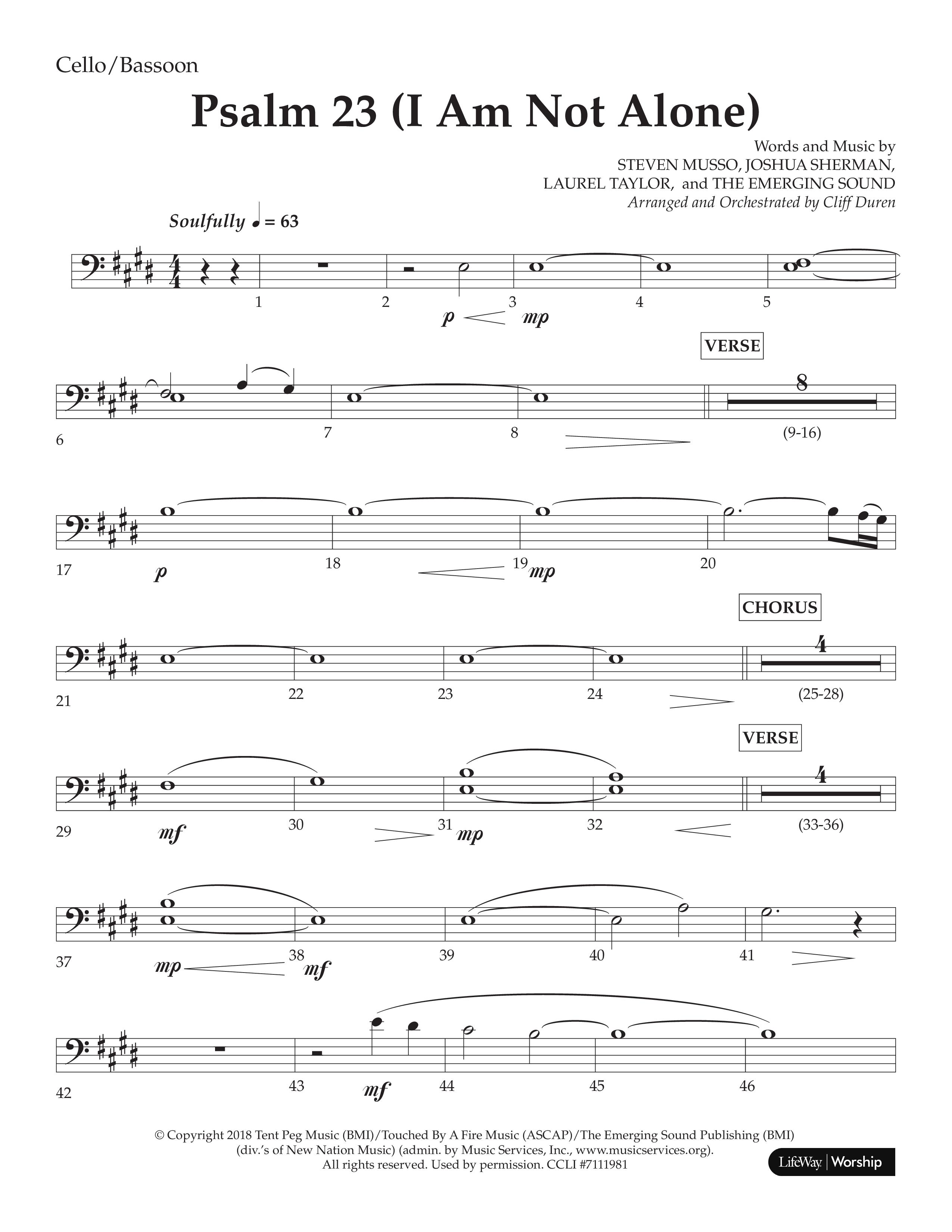 Psalm 23 (I Am Not Alone) (Choral Anthem SATB) Cello (Lifeway Choral / Arr. Cliff Duren)