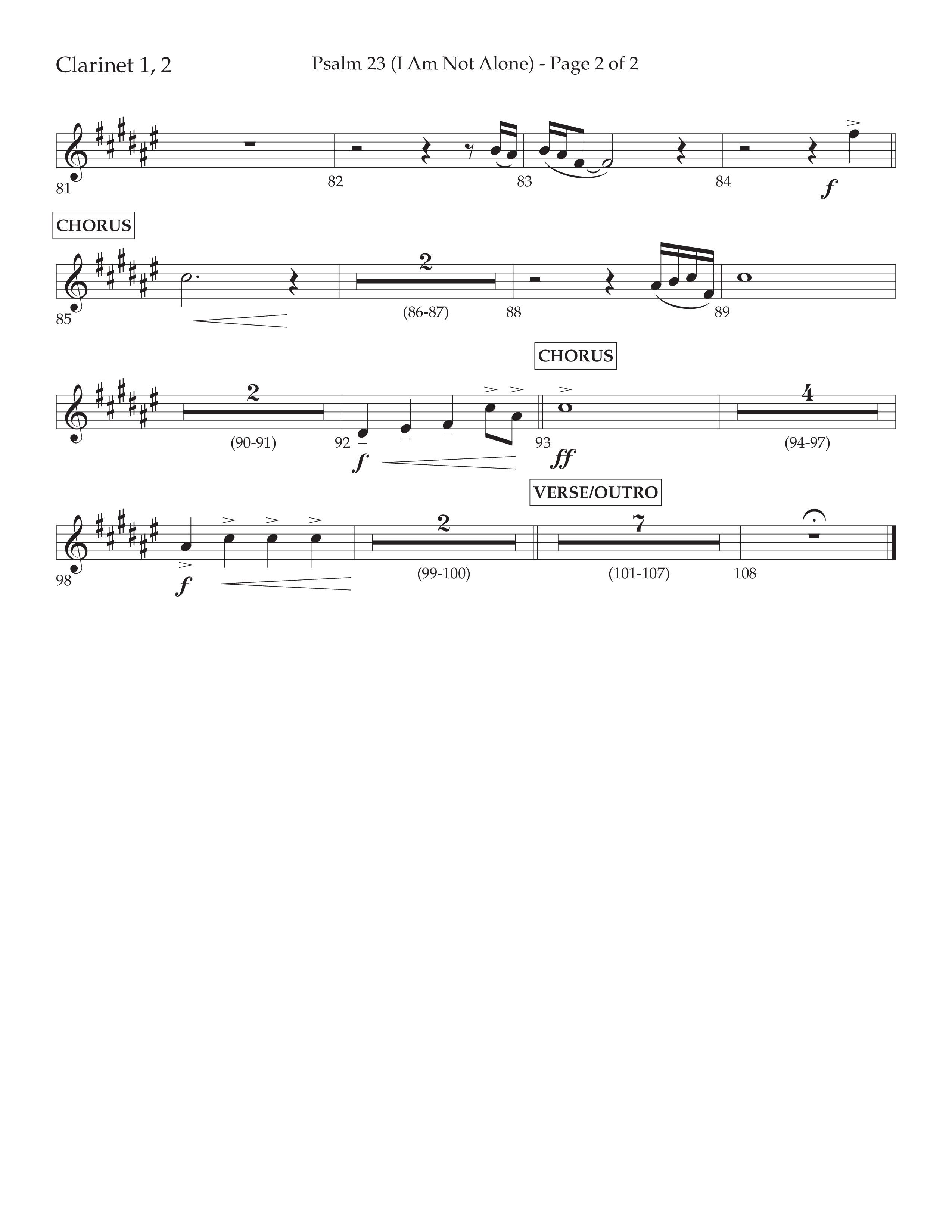 Psalm 23 (I Am Not Alone) (Choral Anthem SATB) Clarinet 1/2 (Lifeway Choral / Arr. Cliff Duren)