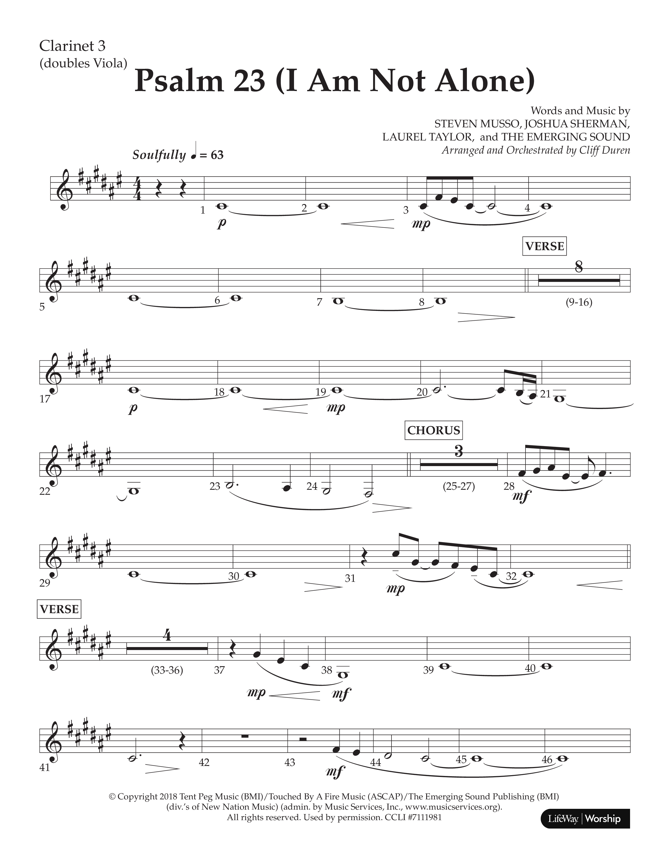 Psalm 23 (I Am Not Alone) (Choral Anthem SATB) Clarinet 3 (Lifeway Choral / Arr. Cliff Duren)
