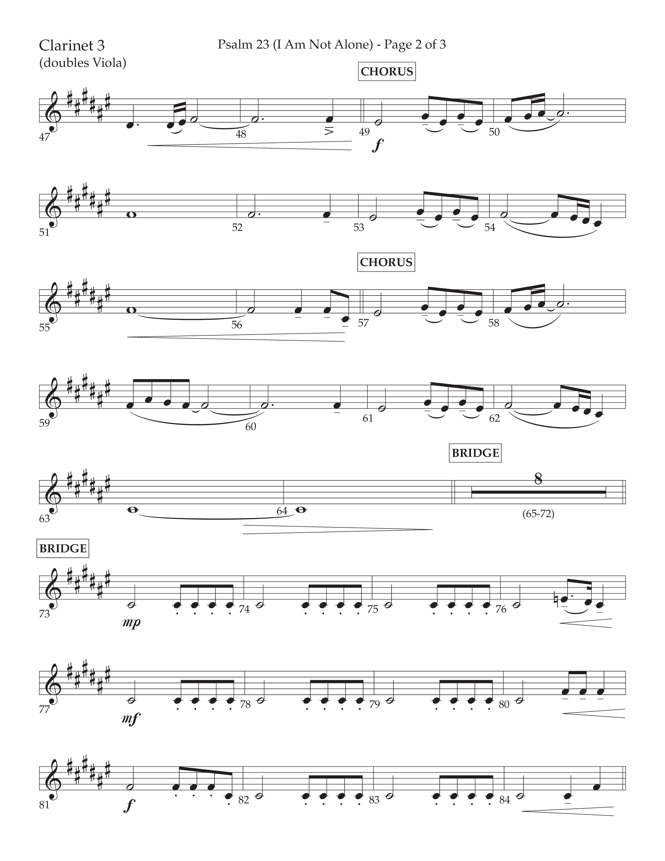 Psalm 23 (I Am Not Alone) (Choral Anthem SATB) Clarinet 3 (Lifeway Choral / Arr. Cliff Duren)