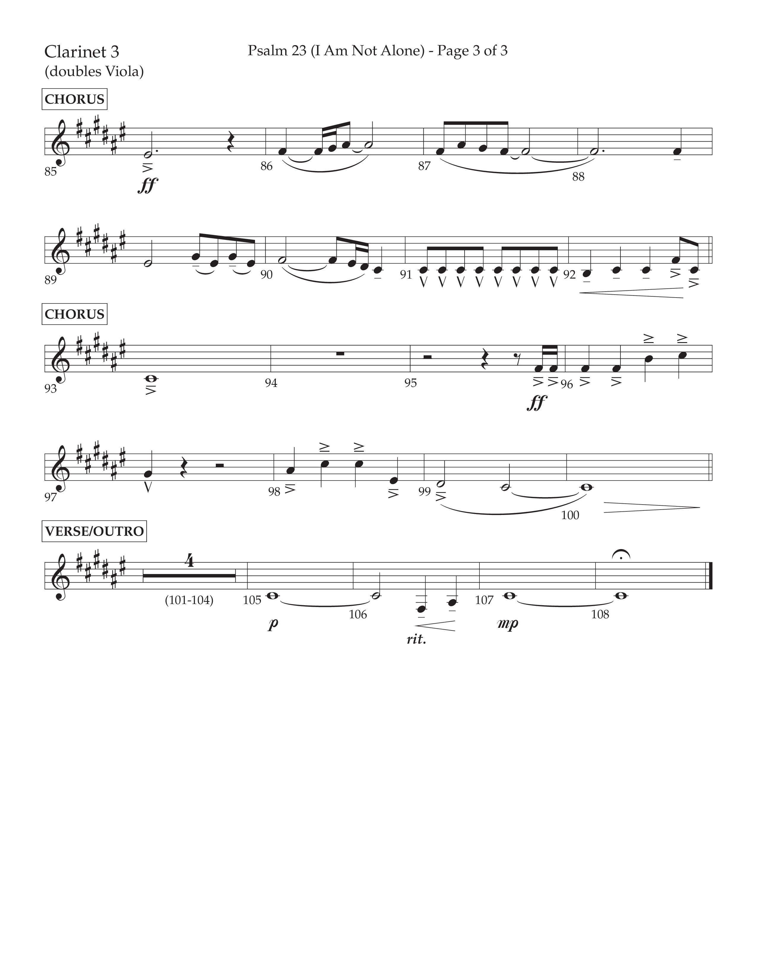 Psalm 23 (I Am Not Alone) (Choral Anthem SATB) Clarinet 3 (Lifeway Choral / Arr. Cliff Duren)