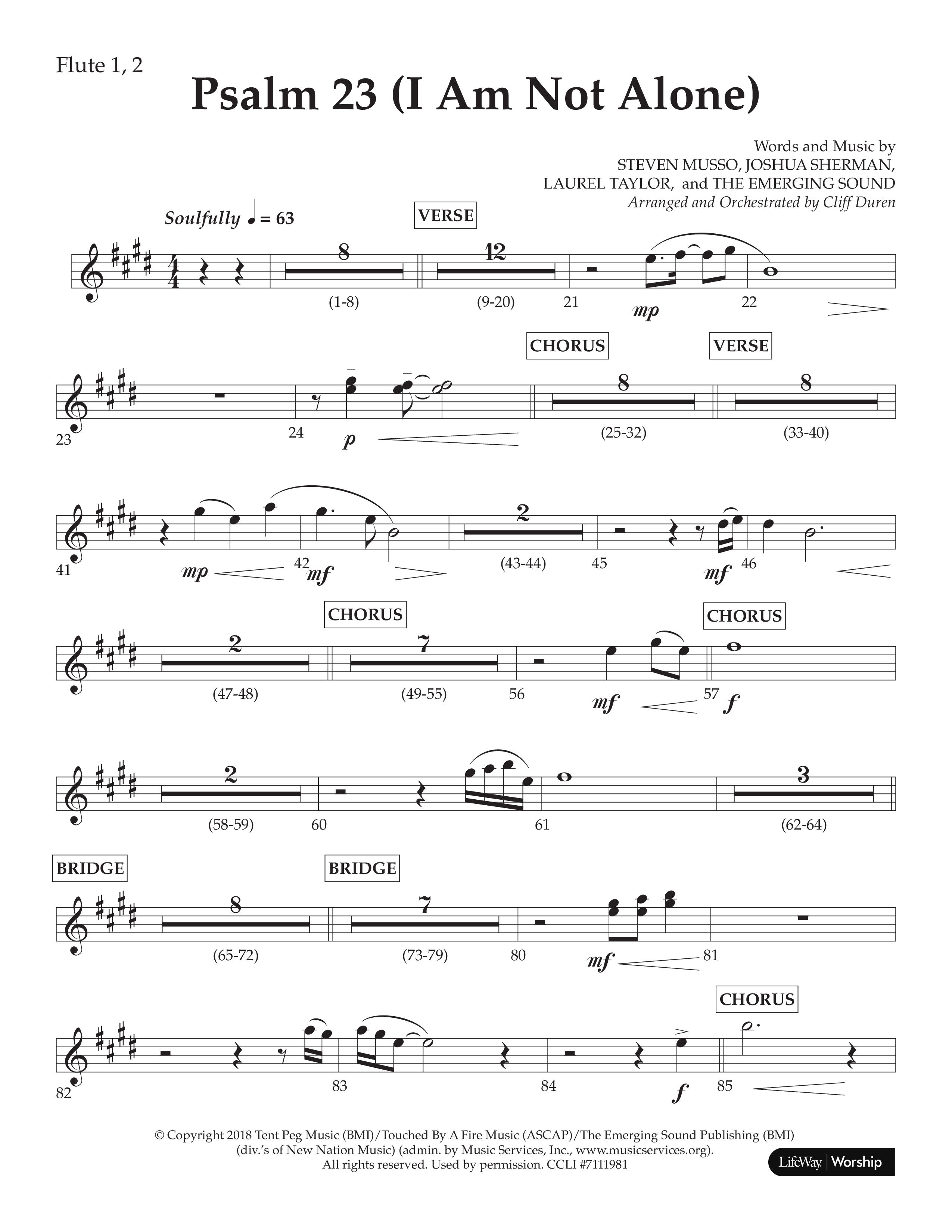 Psalm 23 (I Am Not Alone) (Choral Anthem SATB) Flute 1/2 (Lifeway Choral / Arr. Cliff Duren)