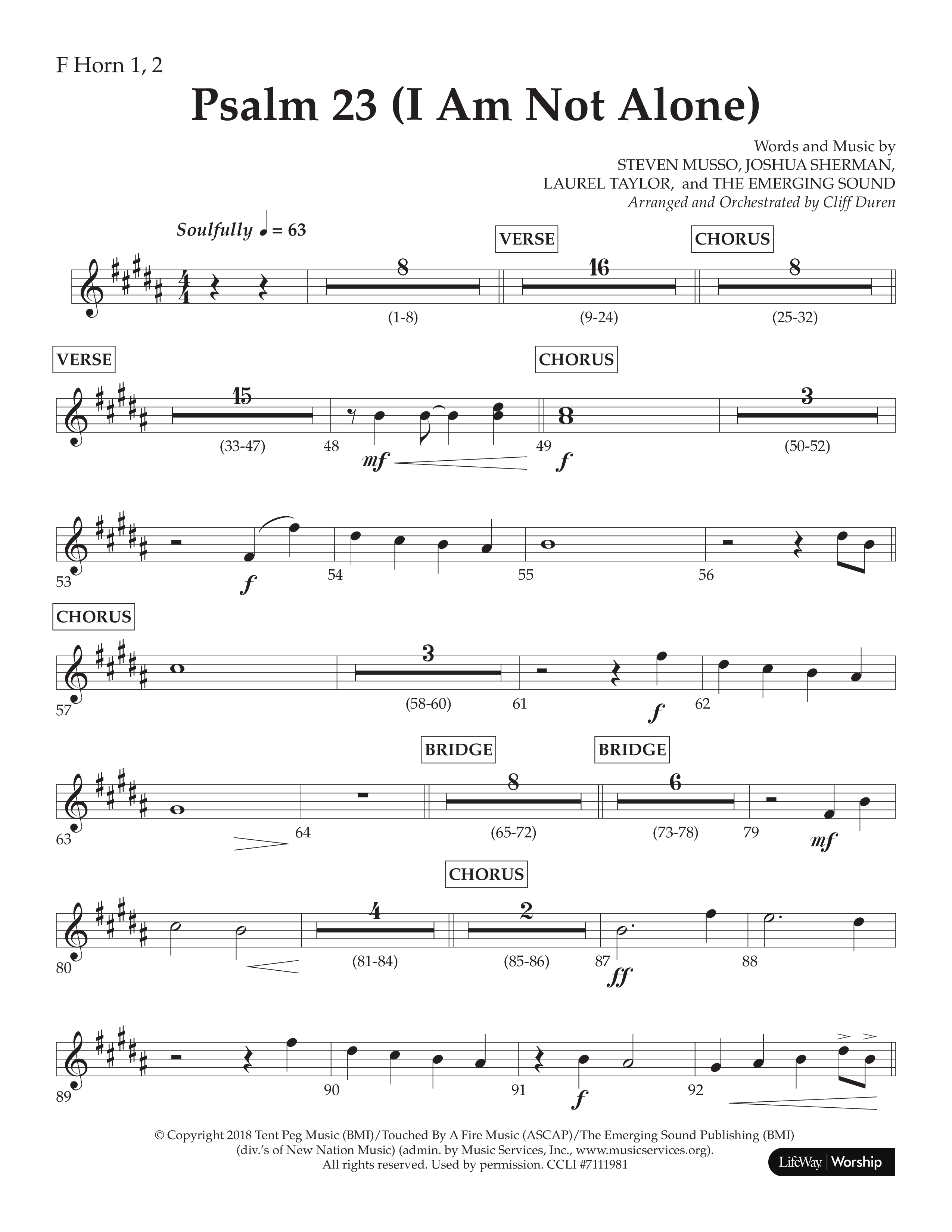 Psalm 23 (I Am Not Alone) (Choral Anthem SATB) French Horn 1/2 (Lifeway Choral / Arr. Cliff Duren)