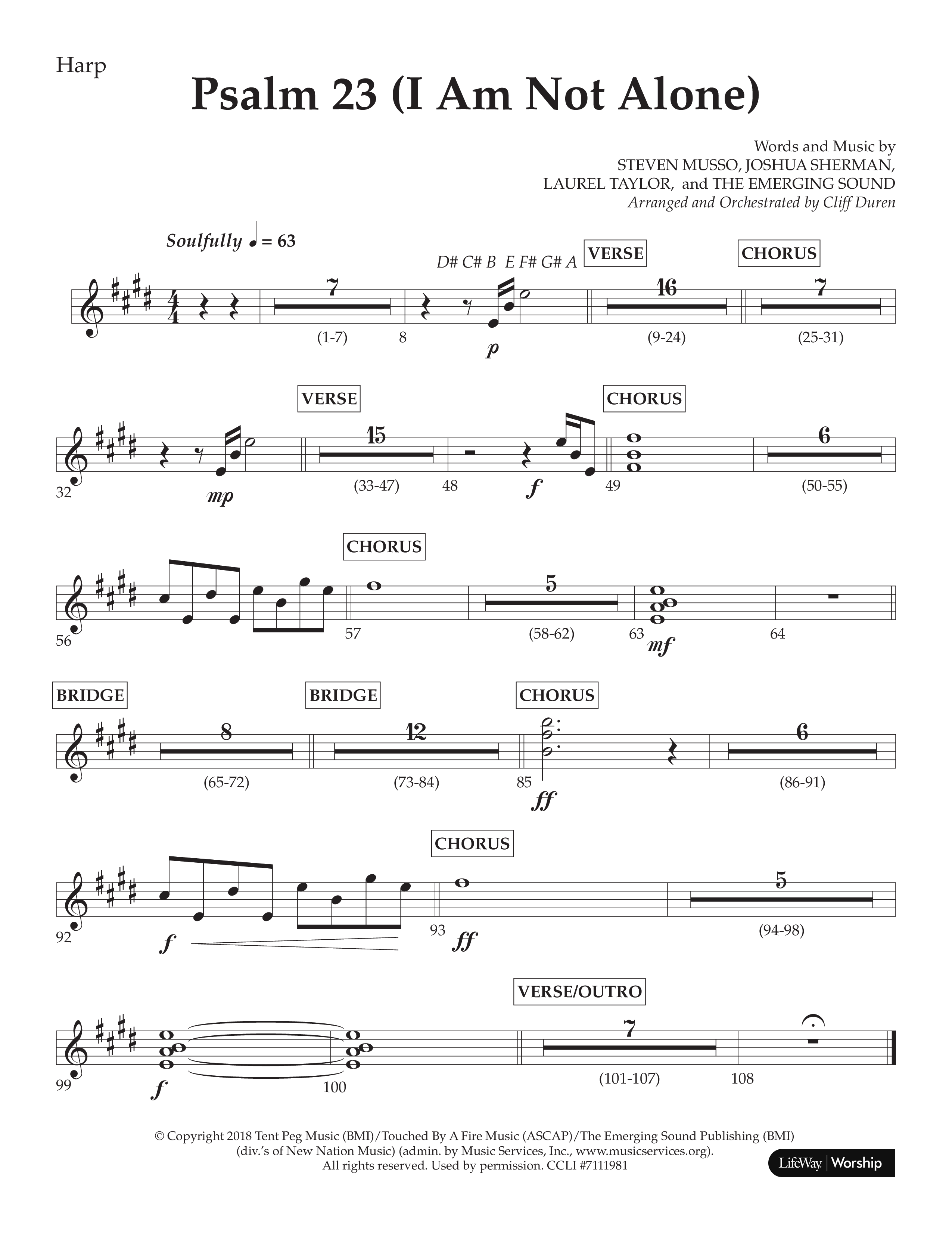 Psalm 23 (I Am Not Alone) (Choral Anthem SATB) Harp (Lifeway Choral / Arr. Cliff Duren)