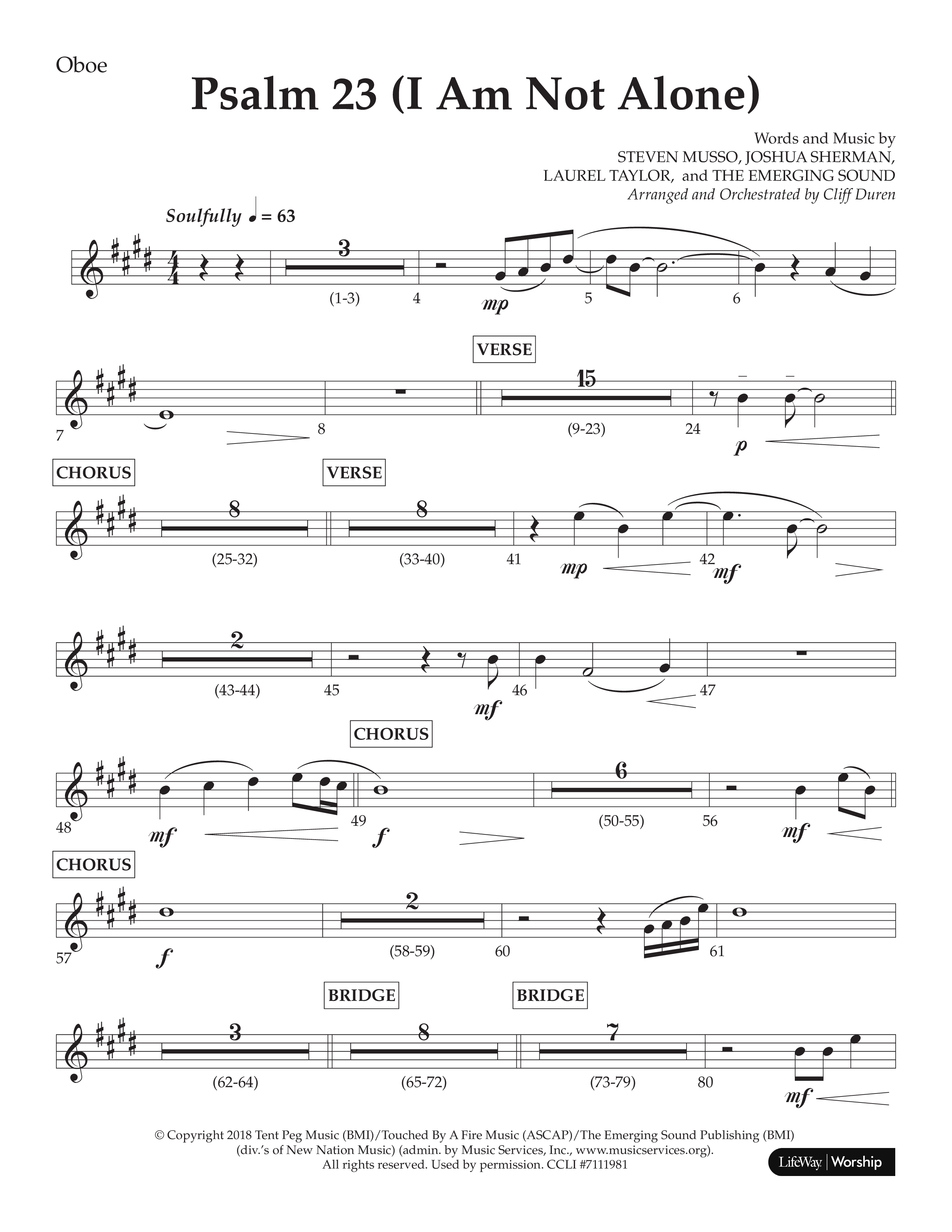 Psalm 23 (I Am Not Alone) (Choral Anthem SATB) Oboe (Lifeway Choral / Arr. Cliff Duren)