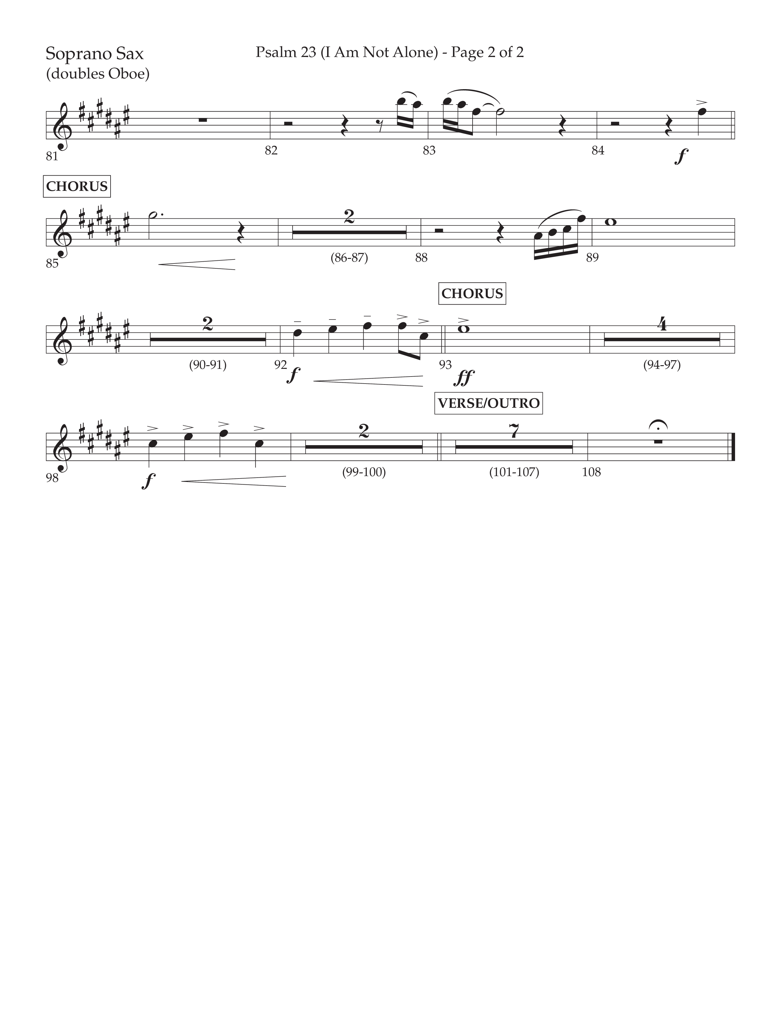 Psalm 23 (I Am Not Alone) (Choral Anthem SATB) Soprano Sax (Lifeway Choral / Arr. Cliff Duren)