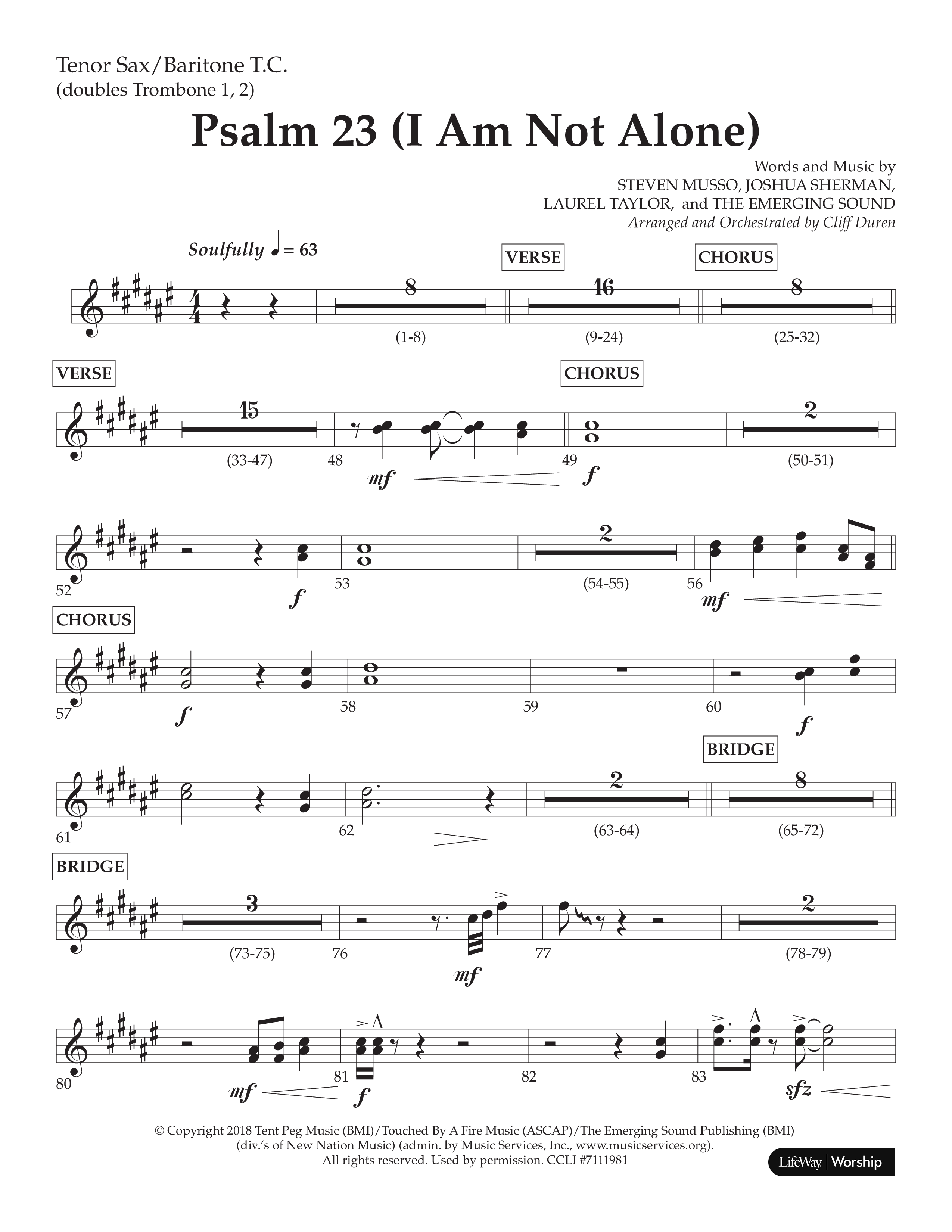 Psalm 23 (I Am Not Alone) (Choral Anthem SATB) Tenor Sax/Baritone T.C. (Lifeway Choral / Arr. Cliff Duren)