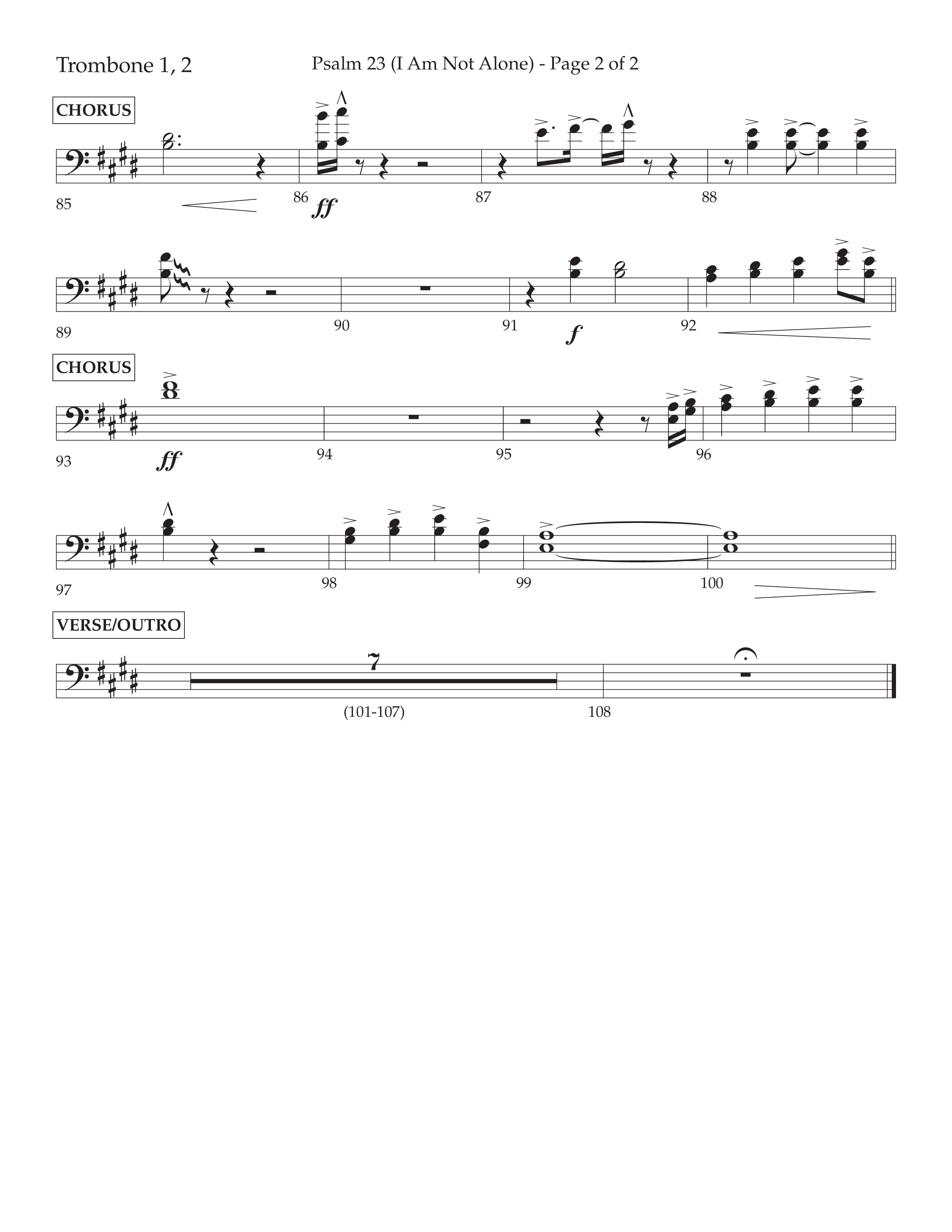 Psalm 23 (I Am Not Alone) (Choral Anthem SATB) Trombone 1/2 (Lifeway Choral / Arr. Cliff Duren)