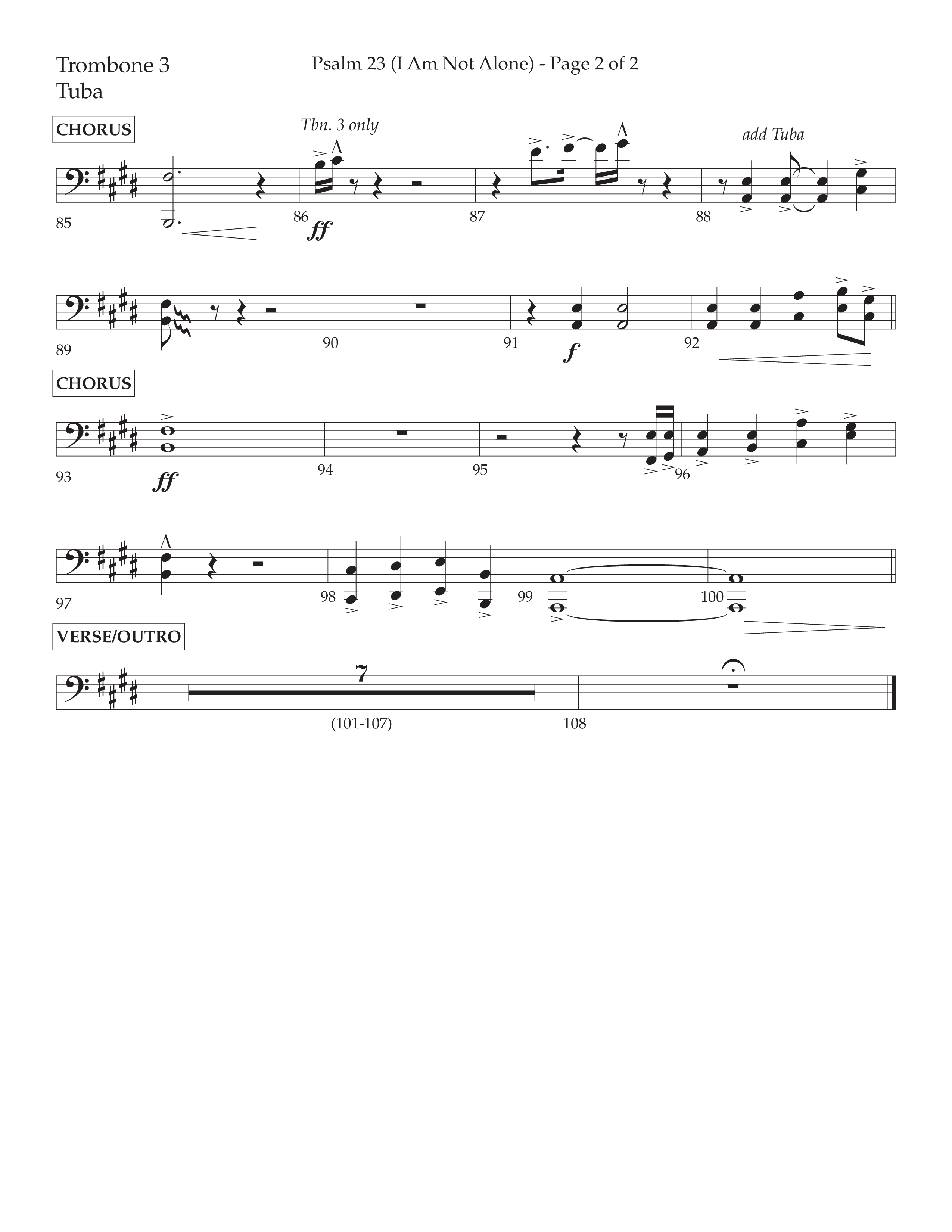 Psalm 23 (I Am Not Alone) (Choral Anthem SATB) Trombone 3/Tuba (Lifeway Choral / Arr. Cliff Duren)