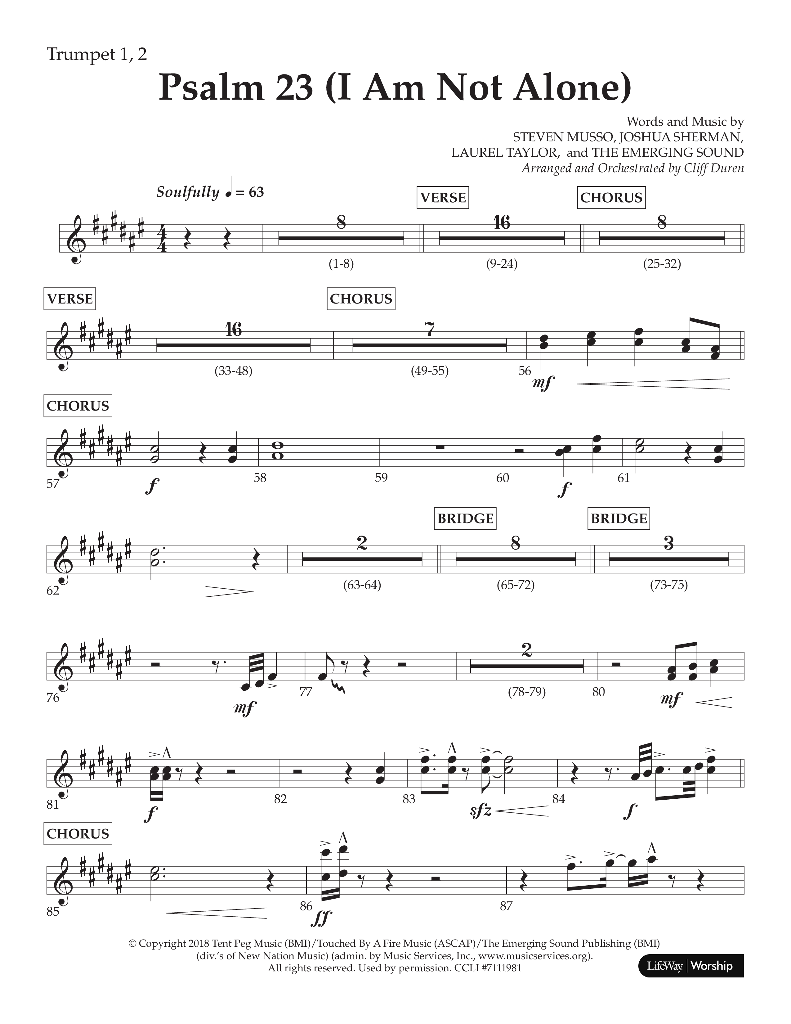 Psalm 23 (I Am Not Alone) (Choral Anthem SATB) Trumpet 1,2 (Lifeway Choral / Arr. Cliff Duren)