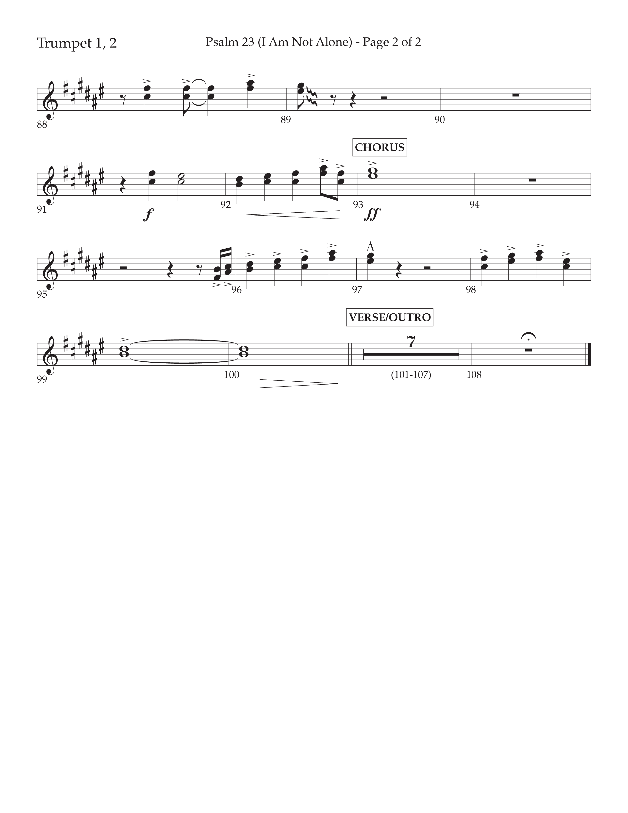 Psalm 23 (I Am Not Alone) (Choral Anthem SATB) Trumpet 1,2 (Lifeway Choral / Arr. Cliff Duren)