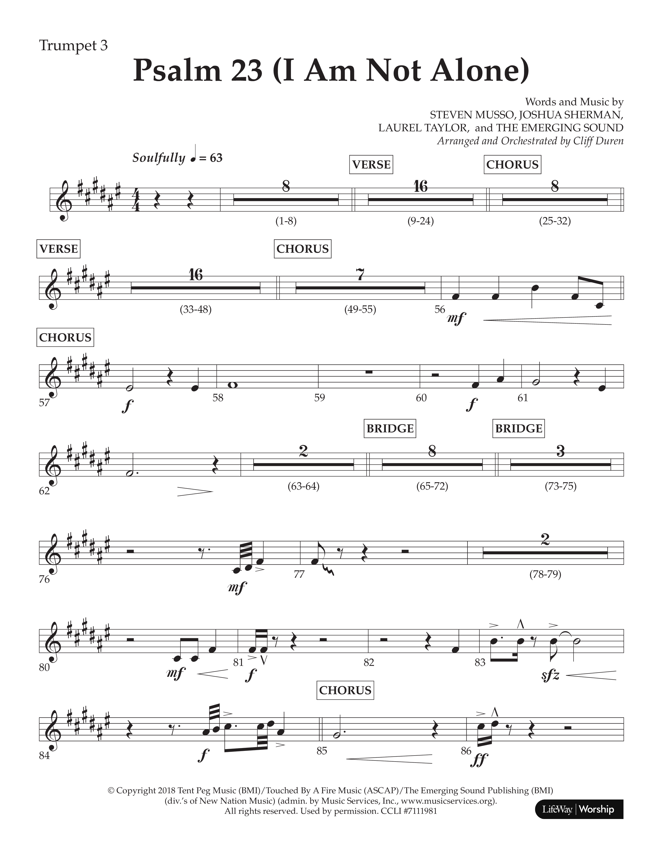 Psalm 23 (I Am Not Alone) (Choral Anthem SATB) Trumpet 3 (Lifeway Choral / Arr. Cliff Duren)