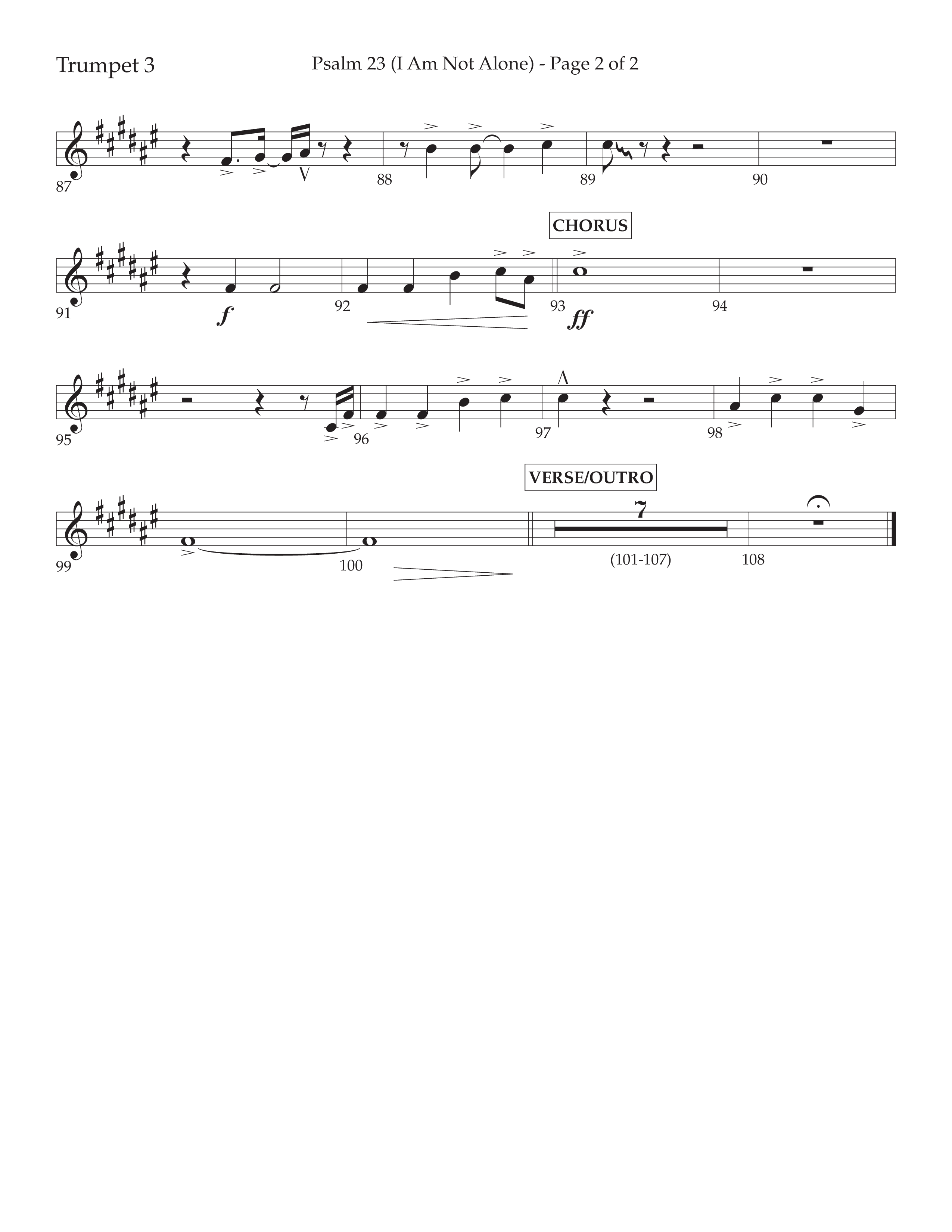 Psalm 23 (I Am Not Alone) (Choral Anthem SATB) Trumpet 3 (Lifeway Choral / Arr. Cliff Duren)