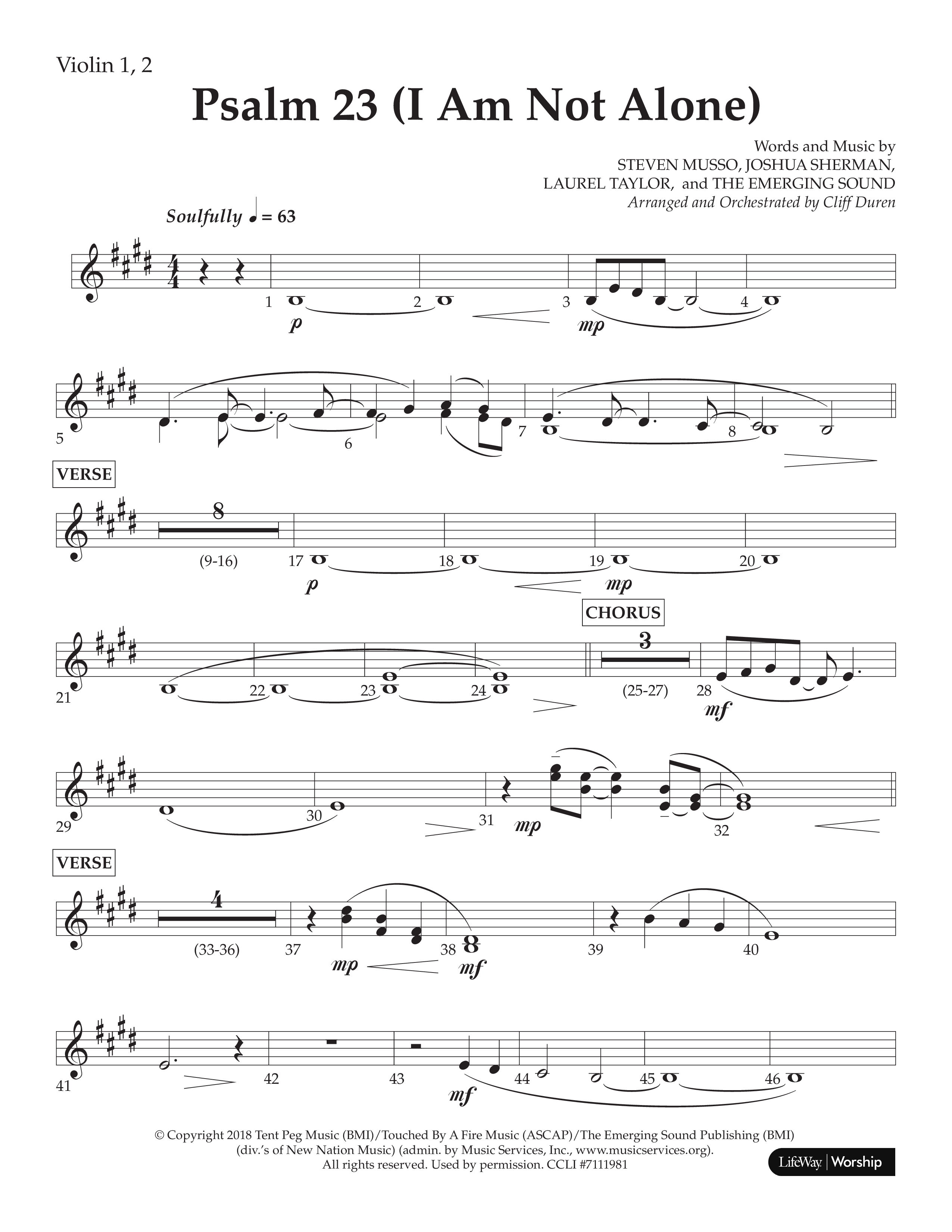 Psalm 23 (I Am Not Alone) (Choral Anthem SATB) Violin 1/2 (Lifeway Choral / Arr. Cliff Duren)