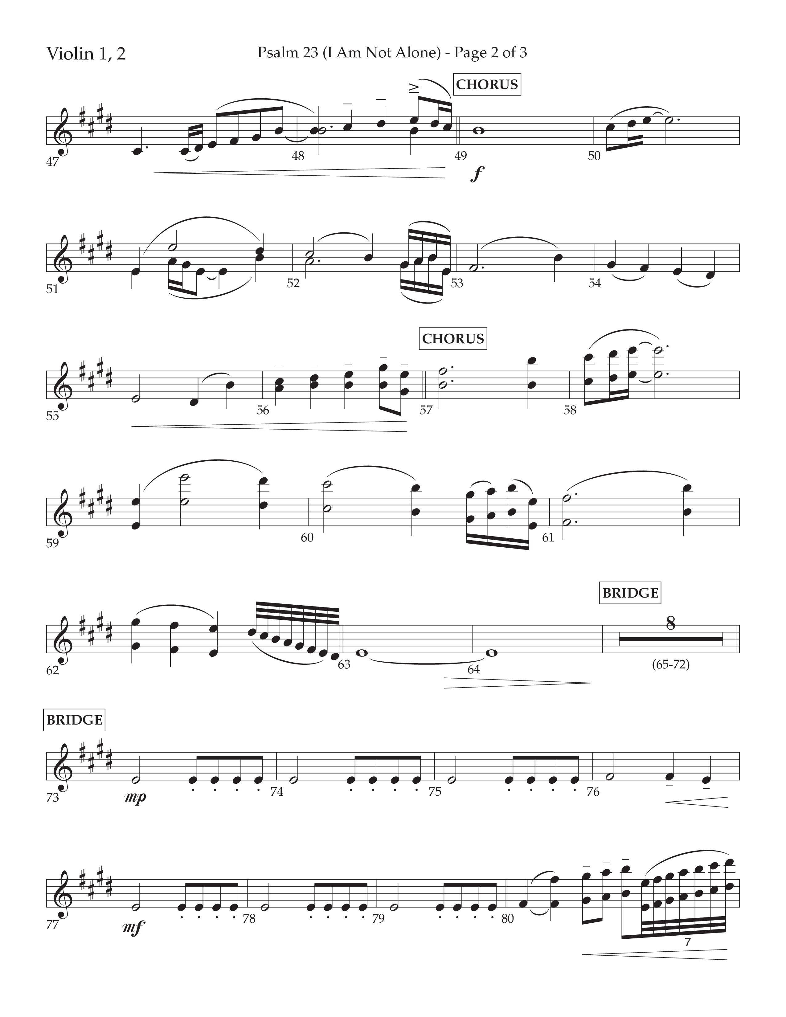 Psalm 23 (I Am Not Alone) (Choral Anthem SATB) Violin 1/2 (Lifeway Choral / Arr. Cliff Duren)
