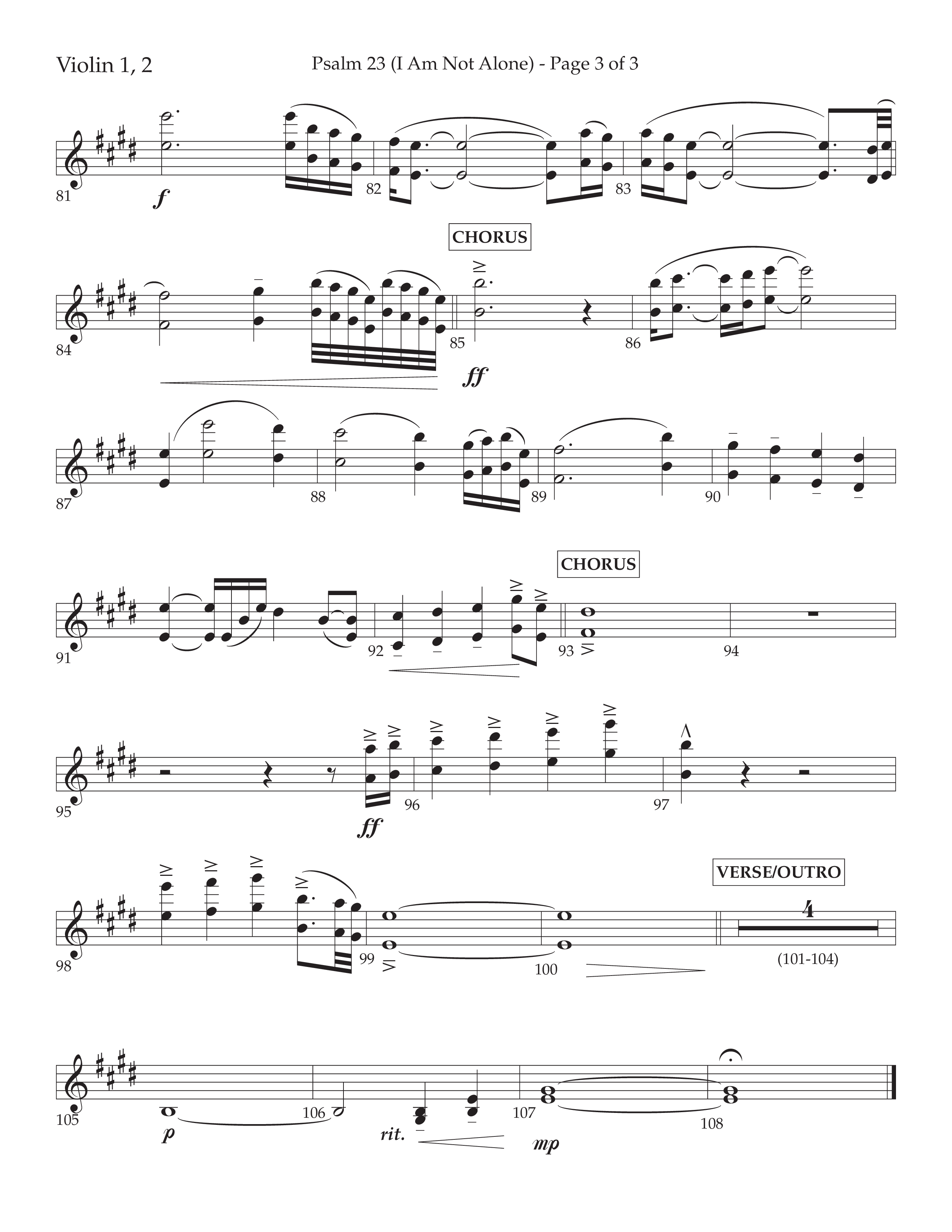 Psalm 23 (I Am Not Alone) (Choral Anthem SATB) Violin 1/2 (Lifeway Choral / Arr. Cliff Duren)