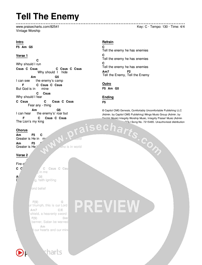 Tell The Enemy Chord Chart (Vintage Worship)