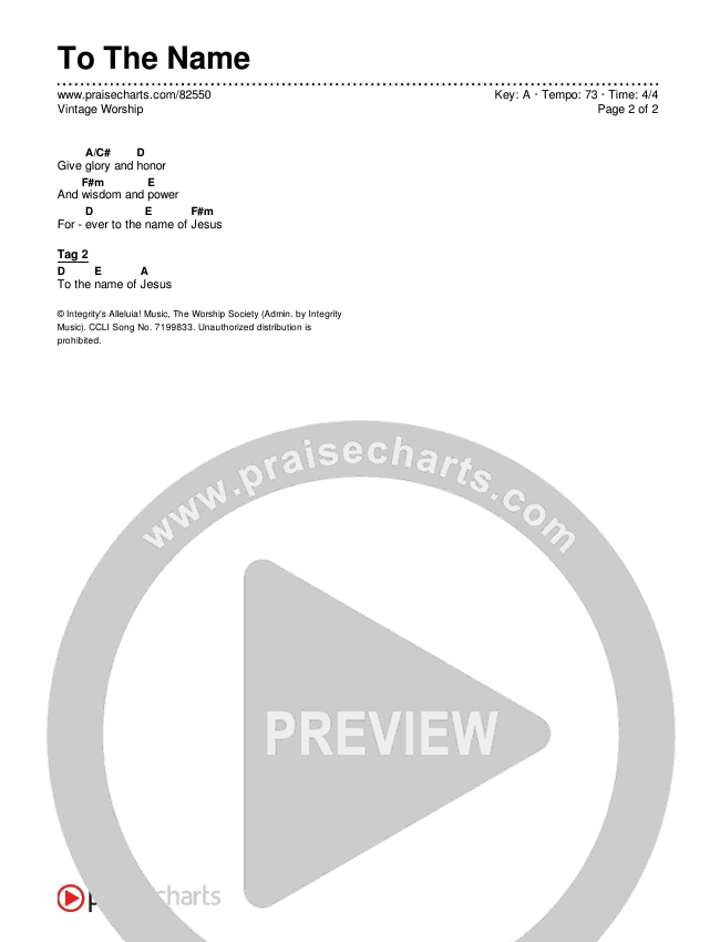 To The Name Chord Chart (Vintage Worship)