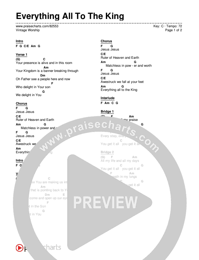 Everything All To The King Chord Chart (Vintage Worship)