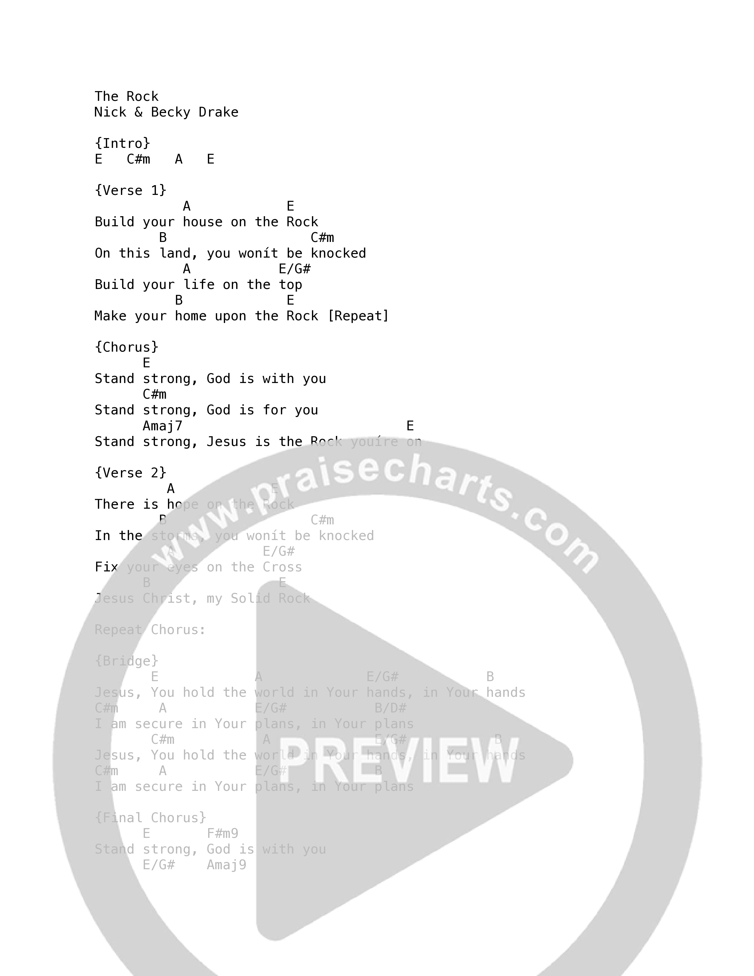 The Rock (Live) Chord Chart (Worship For Everyone / Nick & Becky Drake / Zo Chilengwe)