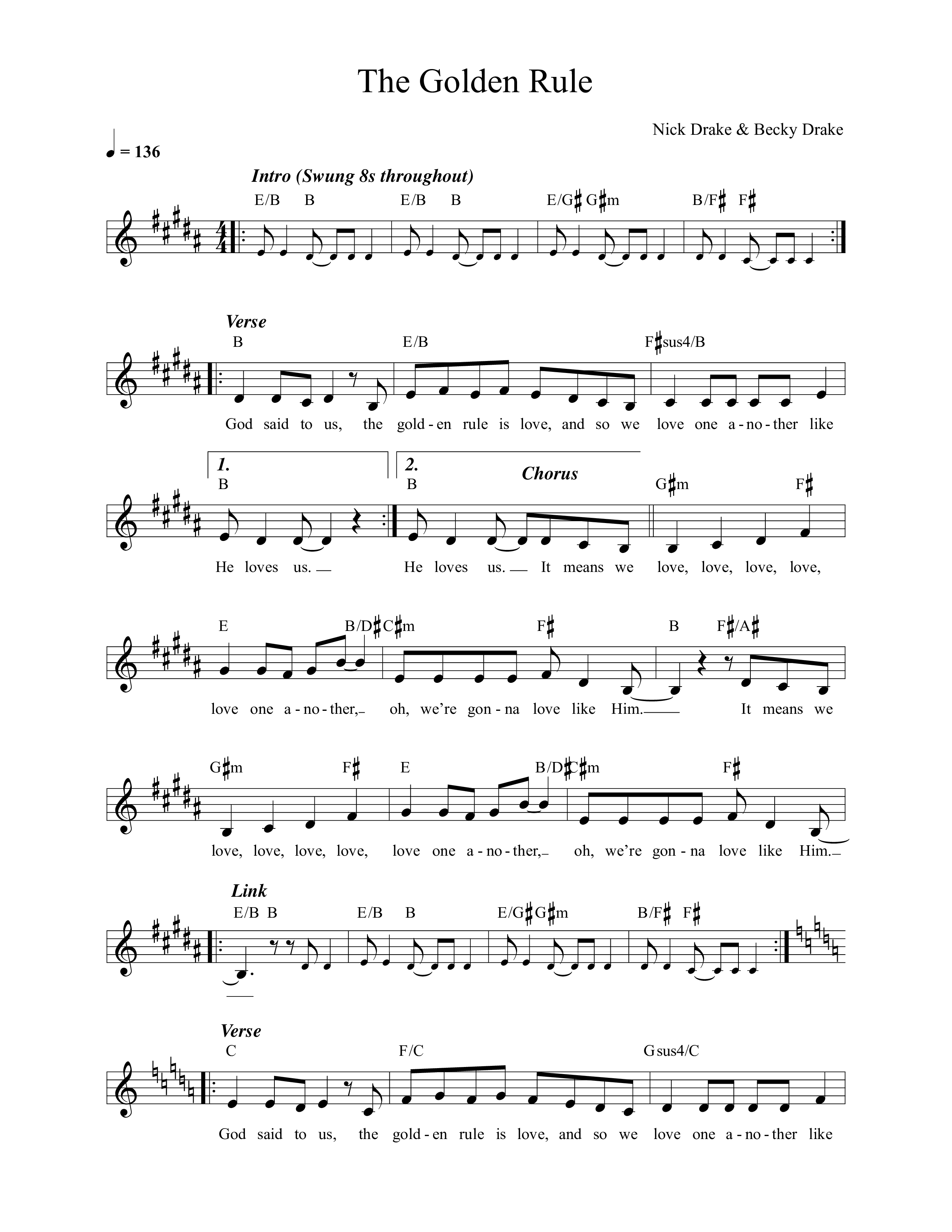 The Golden Rule (Live) Lead Sheet Melody (Worship For Everyone / Nick & Becky Drake)