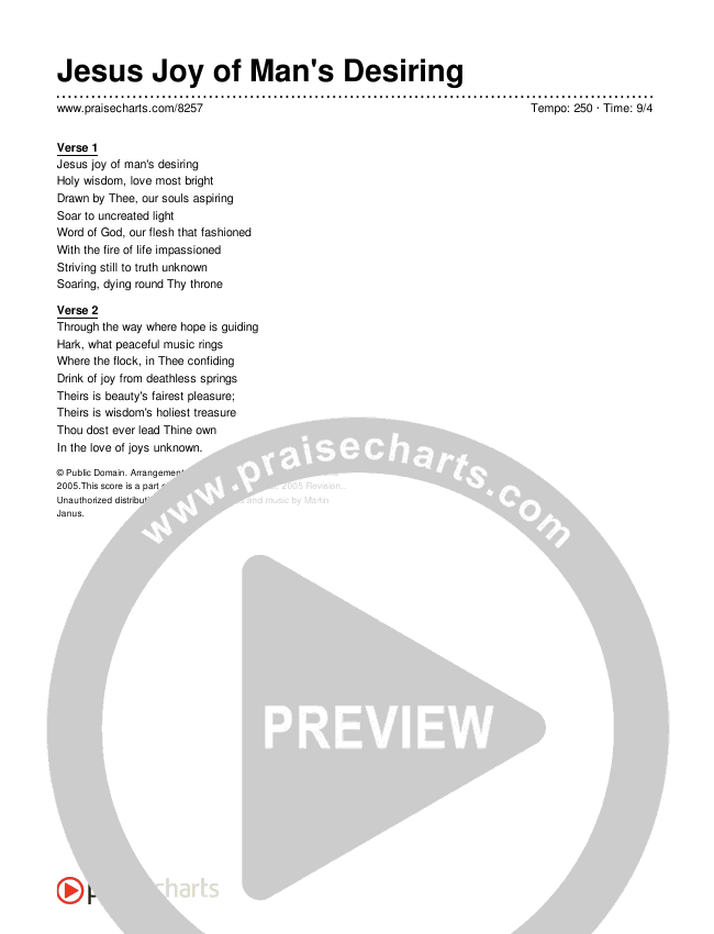Jesus Joy of Man's Desiring Lyrics (Traditional Hymn)