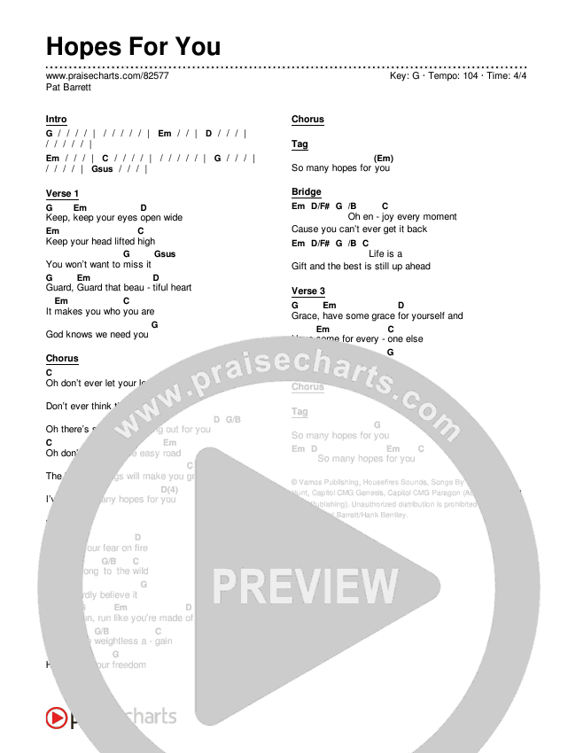 Hopes For You Chords & Lyrics (Pat Barrett)