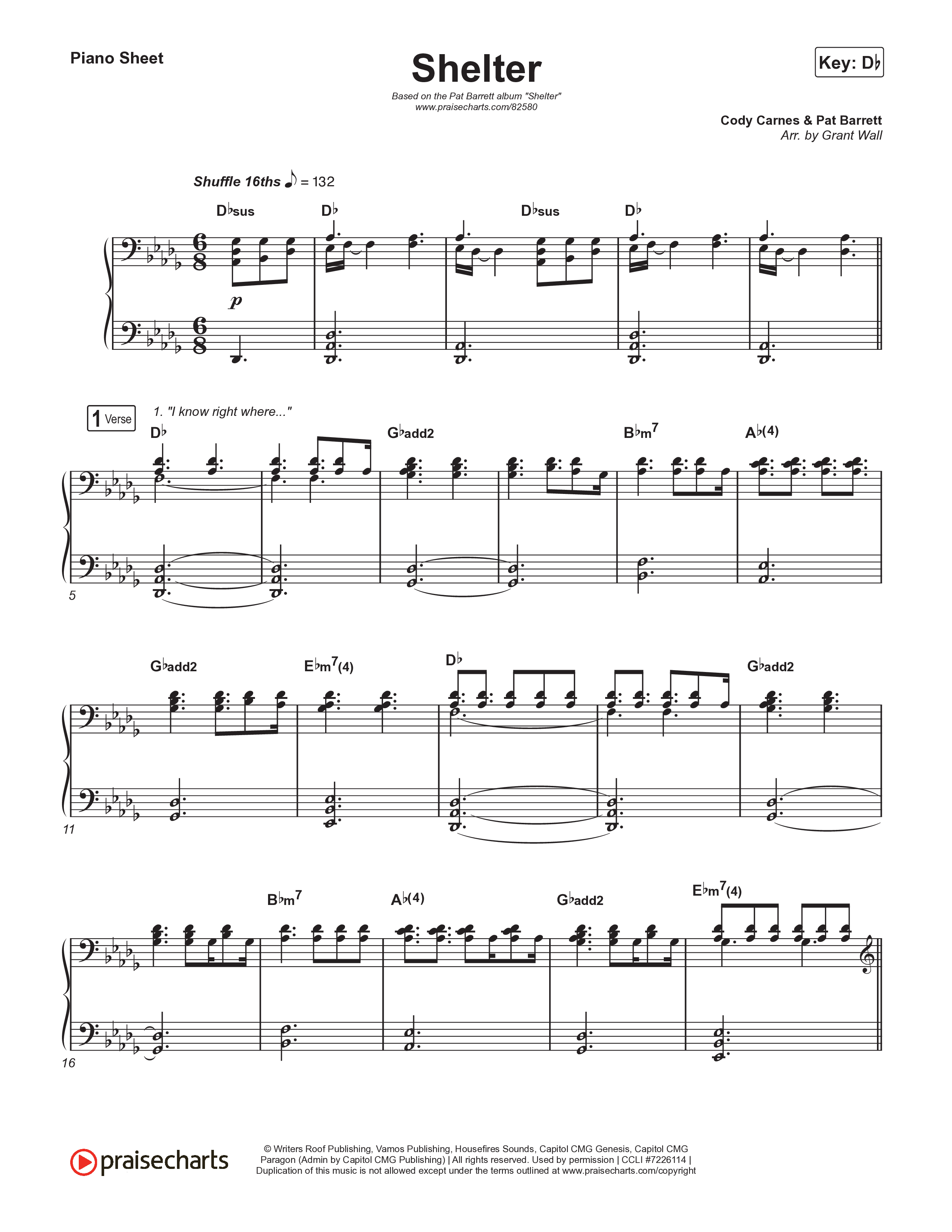 Shelter Piano Sheet (Pat Barrett)