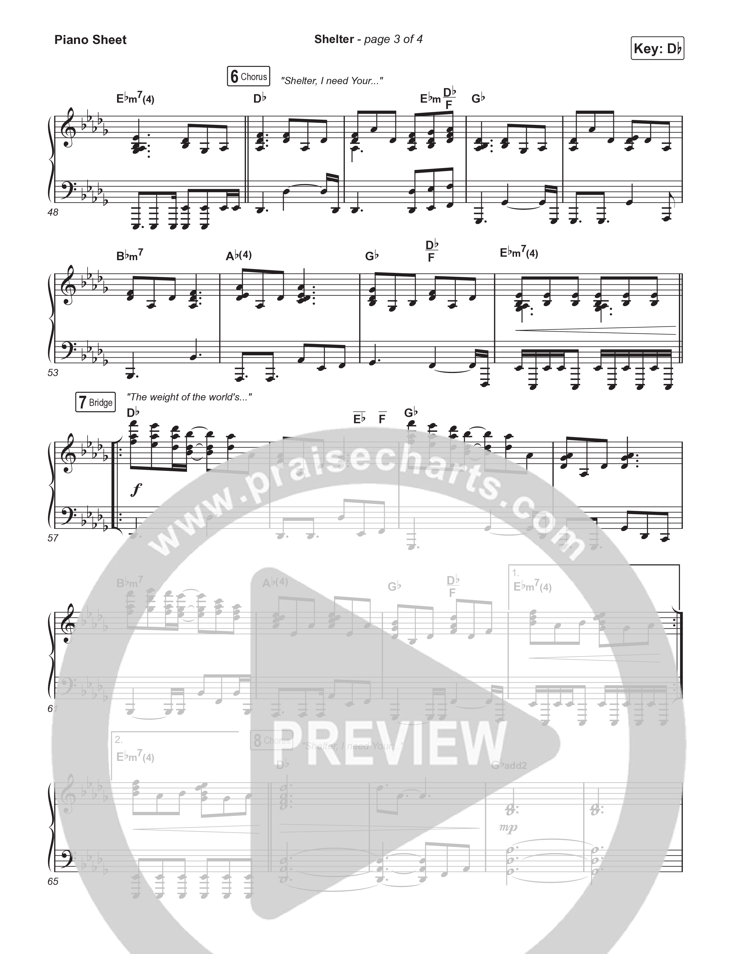 Shelter Piano Sheet (Pat Barrett)