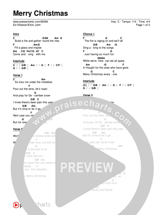 Merry Christmas Chords & Lyrics (Ed Sheeran / Elton John)