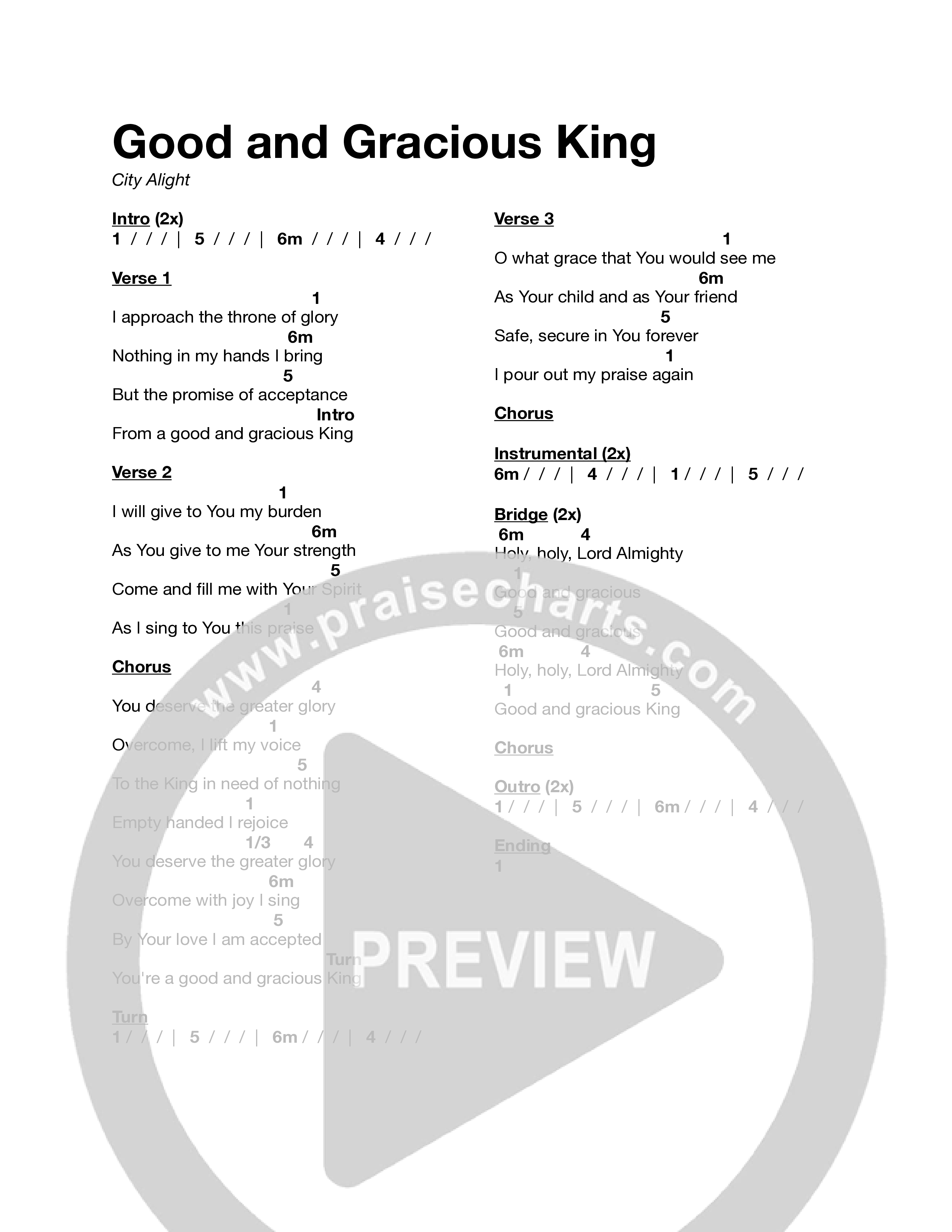 Good And Gracious King Chord Chart (Redemption Worship)