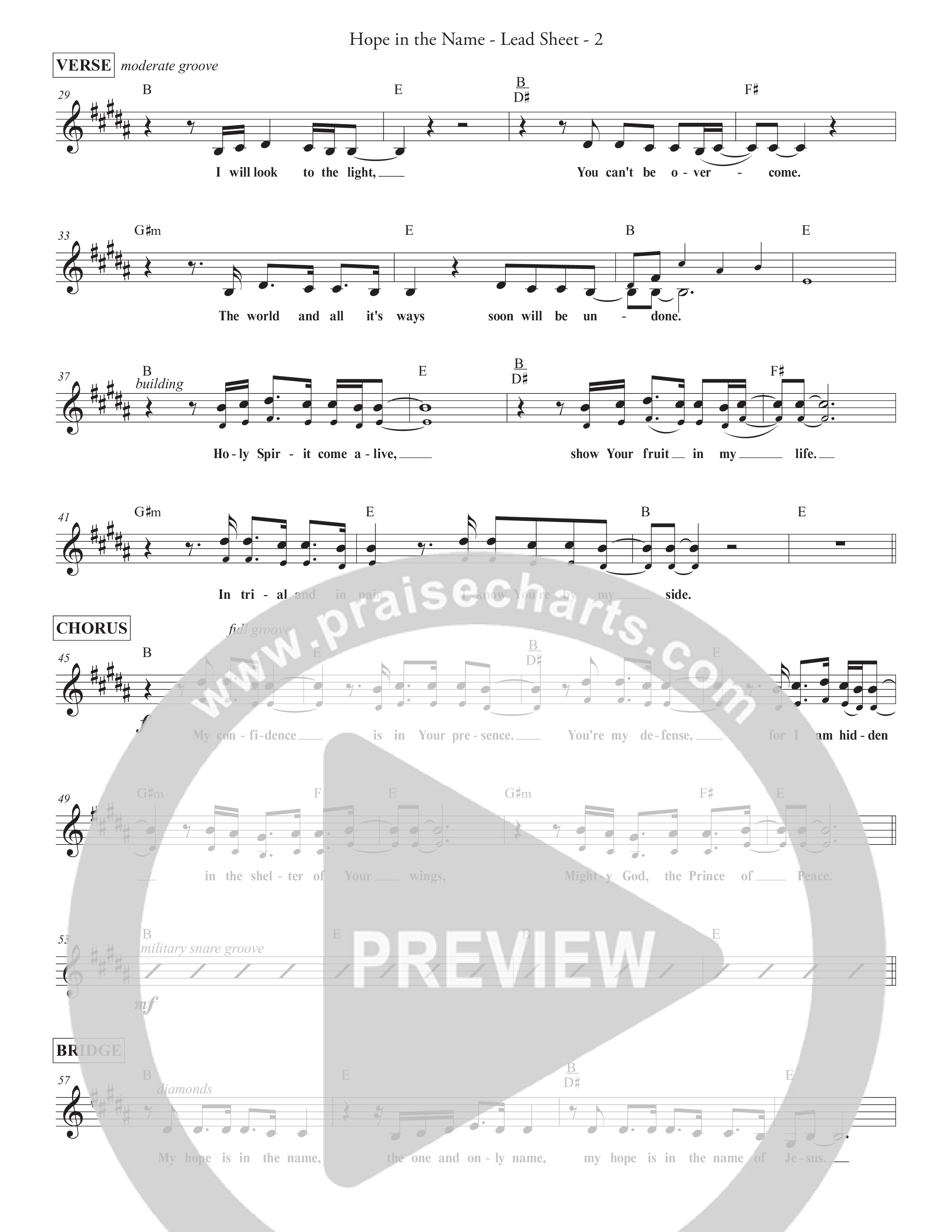Hope In The Name Lead Sheet (SAT) (Redemption Worship)