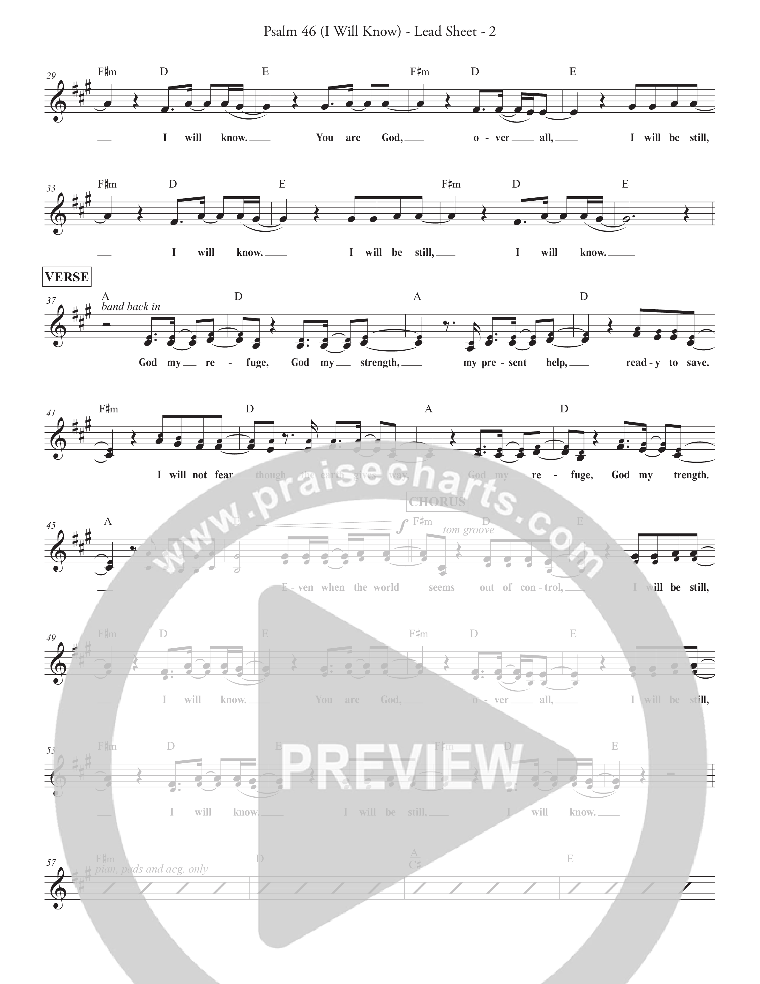 Psalm 46 (I Will Know) Lead Sheet (SAT) (Redemption Worship)