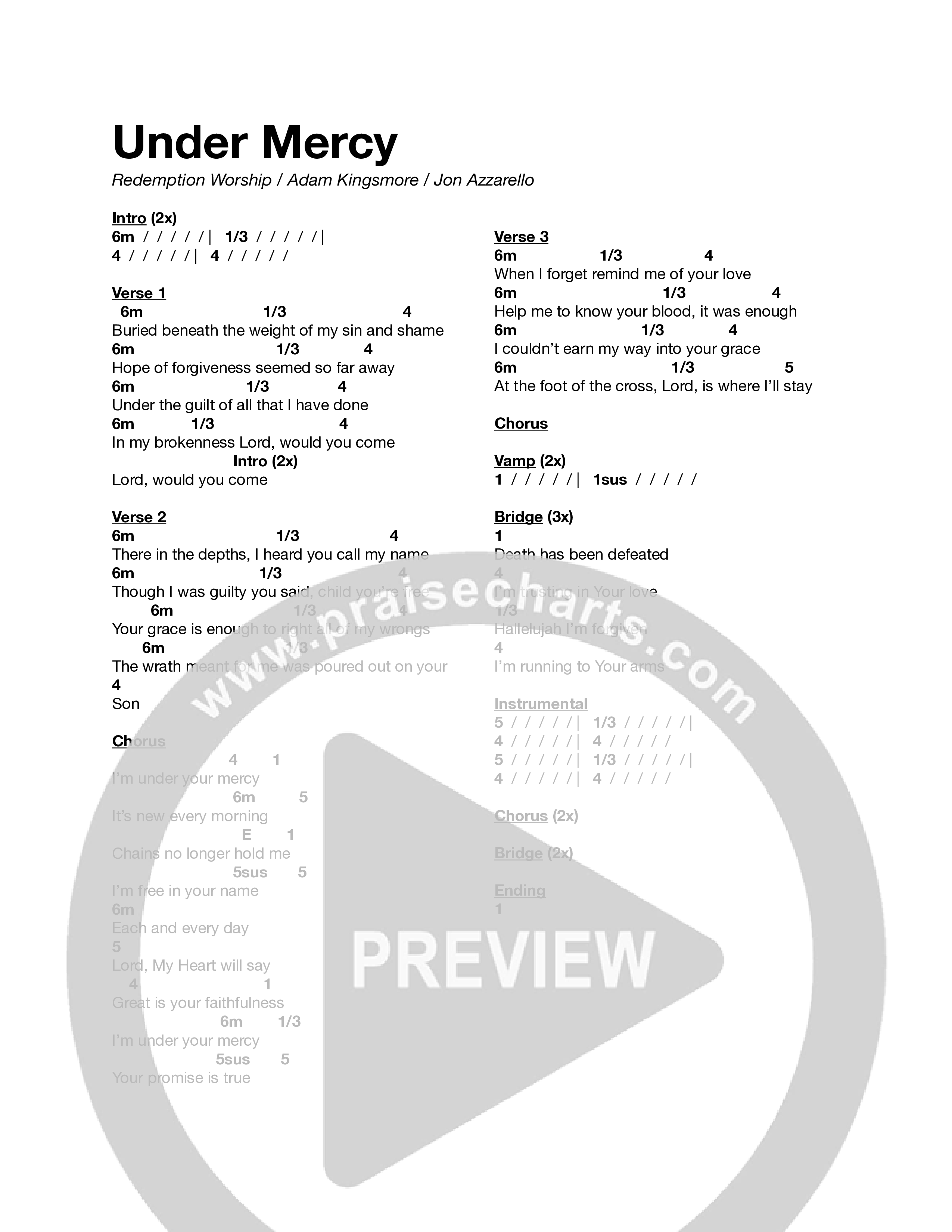 Under Mercy Chord Chart (Redemption Worship)