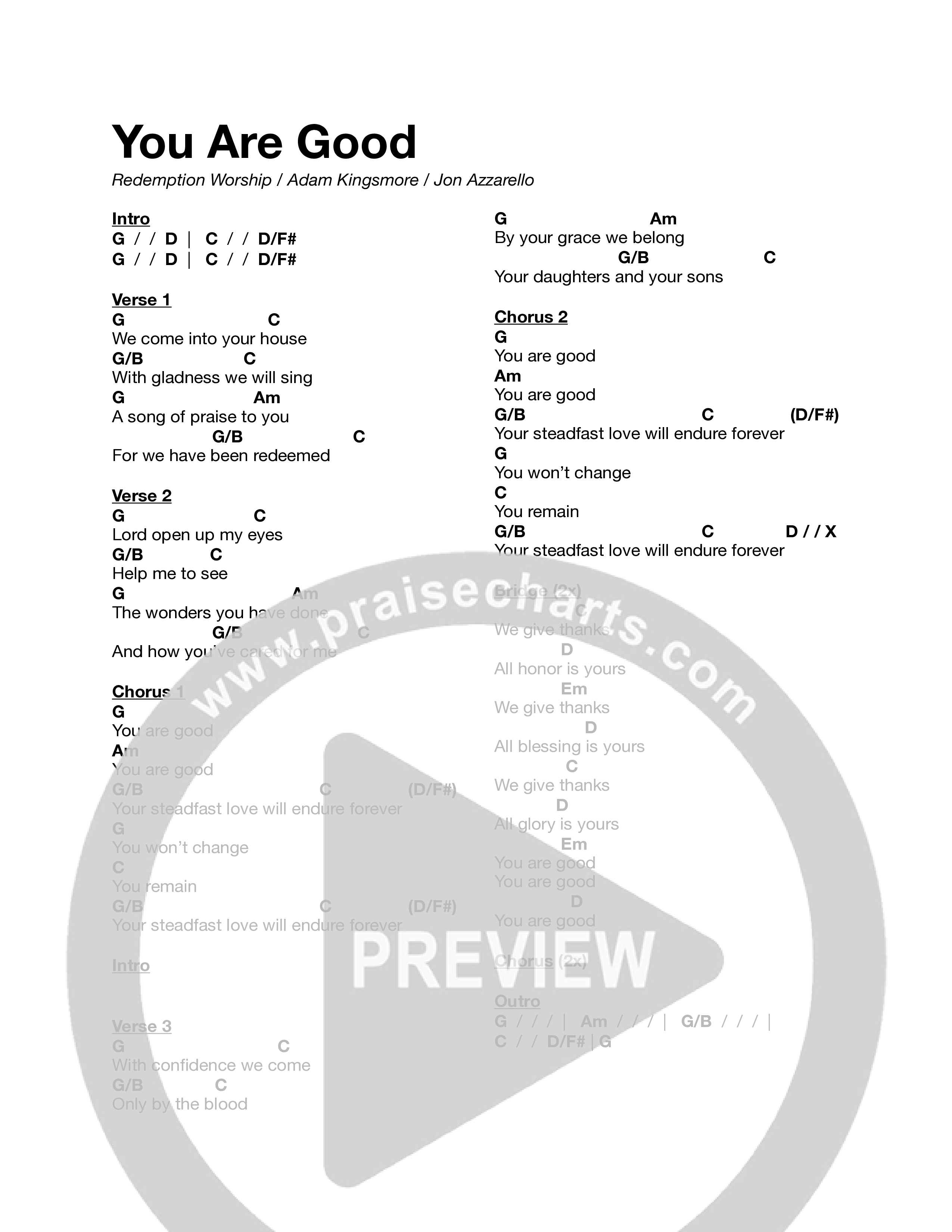 You Are Good Chord Chart (Redemption Worship)