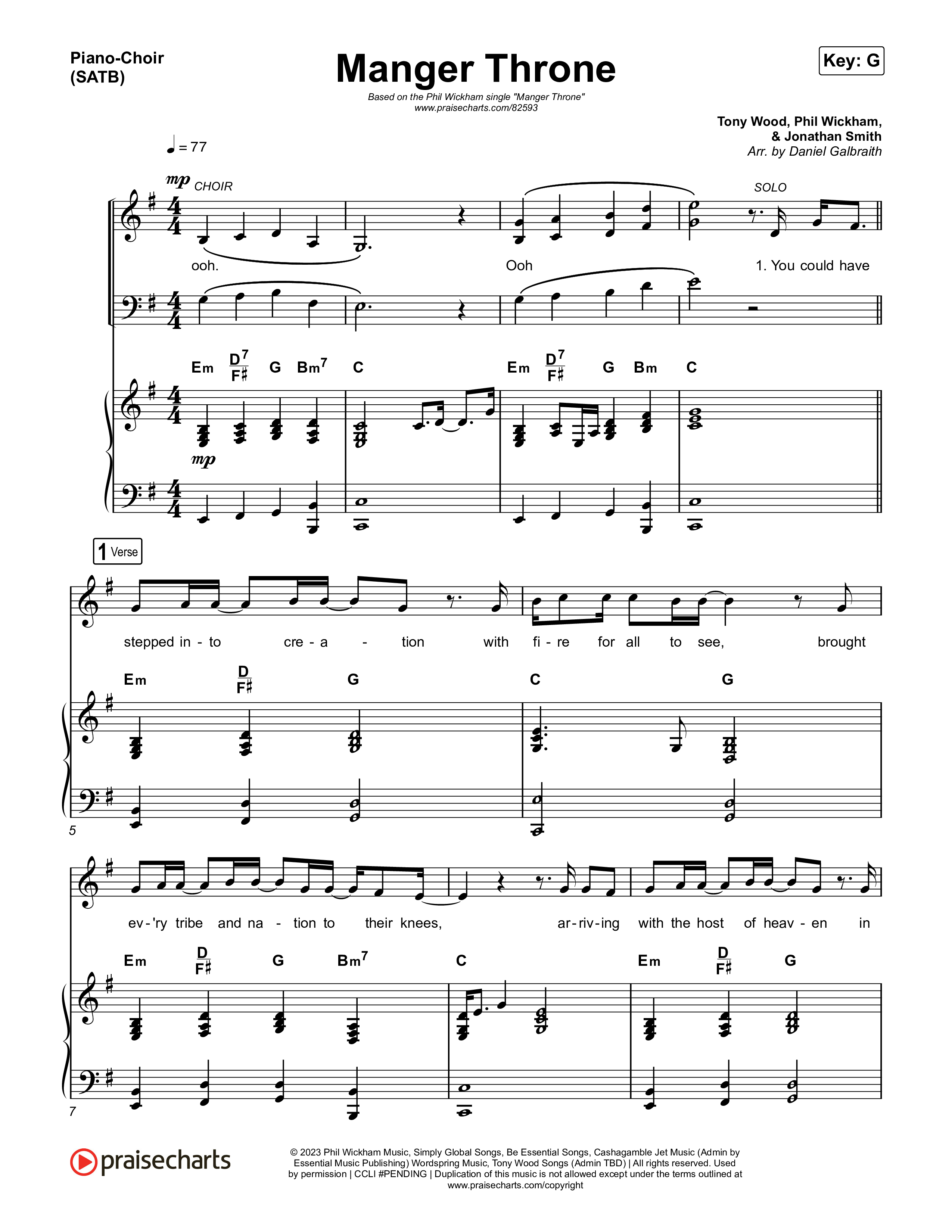 Manger Throne Piano/Vocal (SATB) (Phil Wickham)