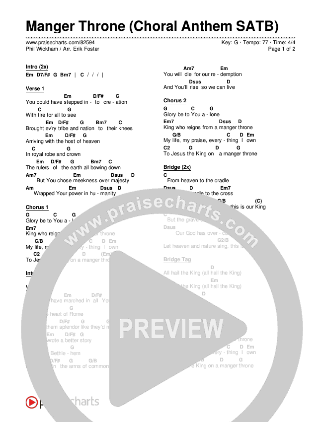 Manger Throne (Choral Anthem SATB) Chords & Lyrics (Phil Wickham / Arr. Erik Foster)