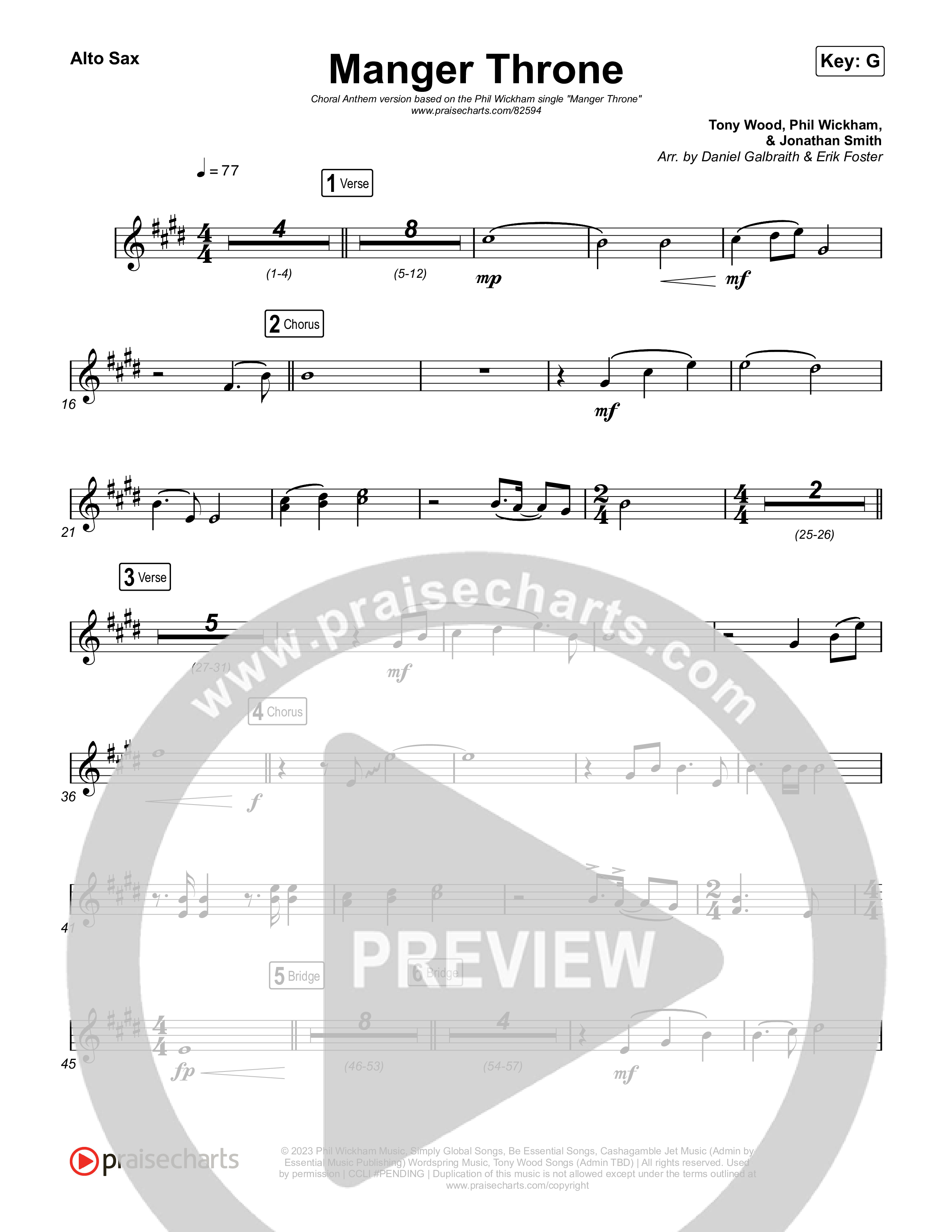 Manger Throne (Choral Anthem SATB) Alto Sax (Phil Wickham / Arr. Erik Foster)