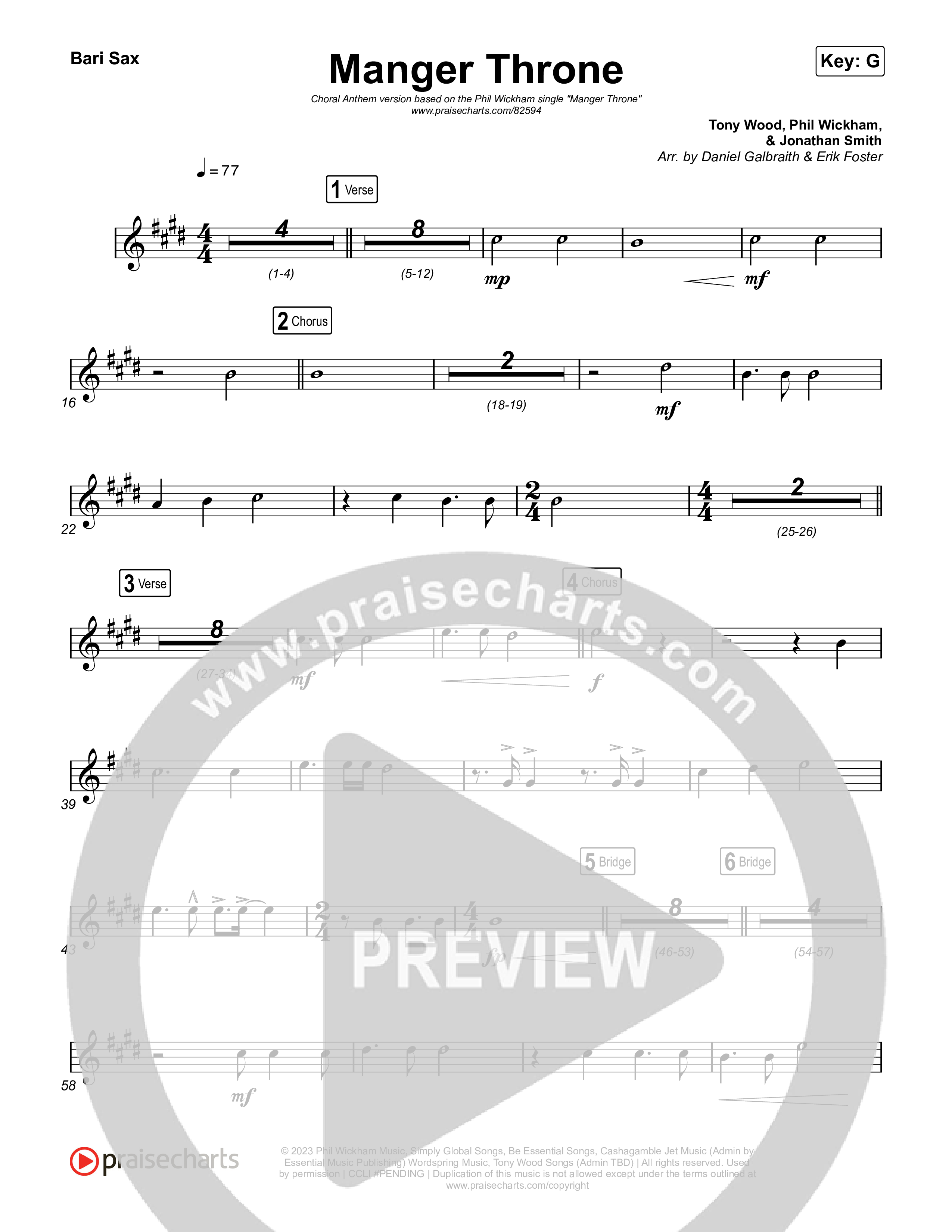 Manger Throne (Choral Anthem SATB) Bari Sax (Phil Wickham / Arr. Erik Foster)