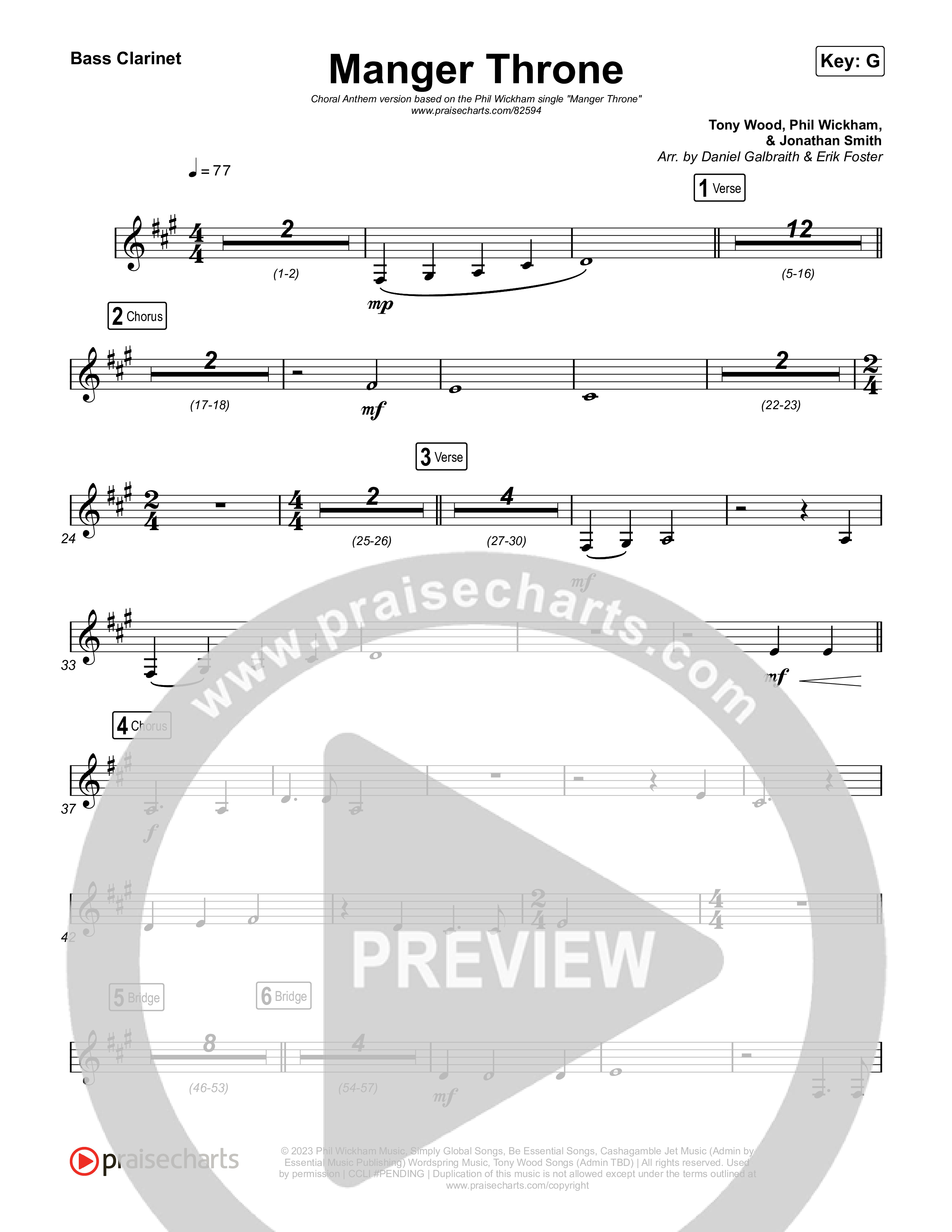 Manger Throne (Choral Anthem SATB) Bass Clarinet (Phil Wickham / Arr. Erik Foster)