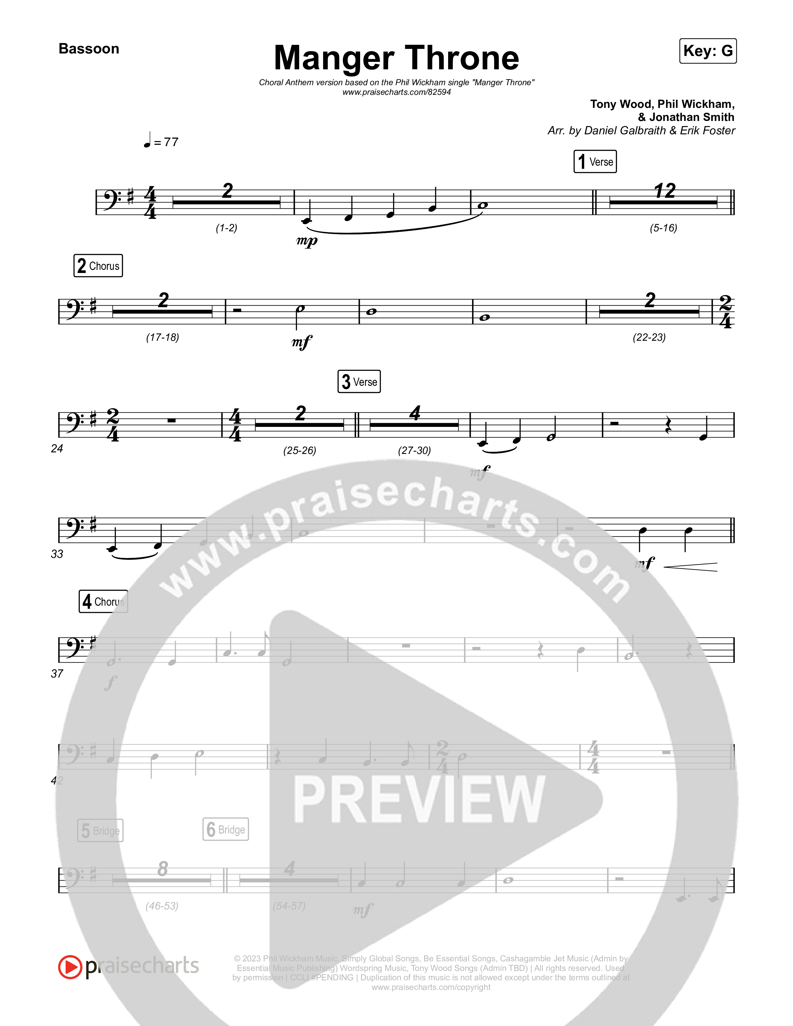 Manger Throne (Choral Anthem SATB) Bassoon (Phil Wickham / Arr. Erik Foster)