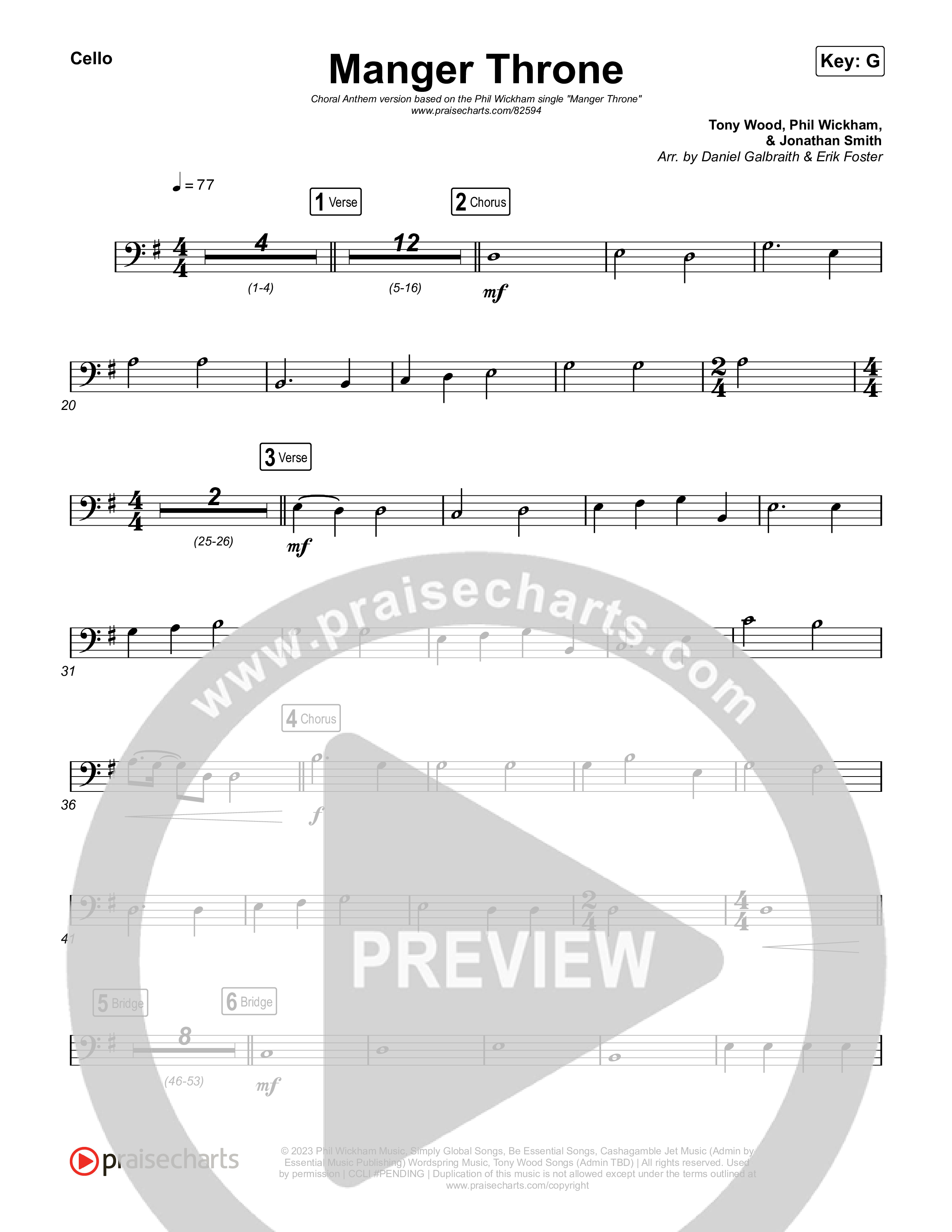 Manger Throne (Choral Anthem SATB) Cello (Phil Wickham / Arr. Erik Foster)