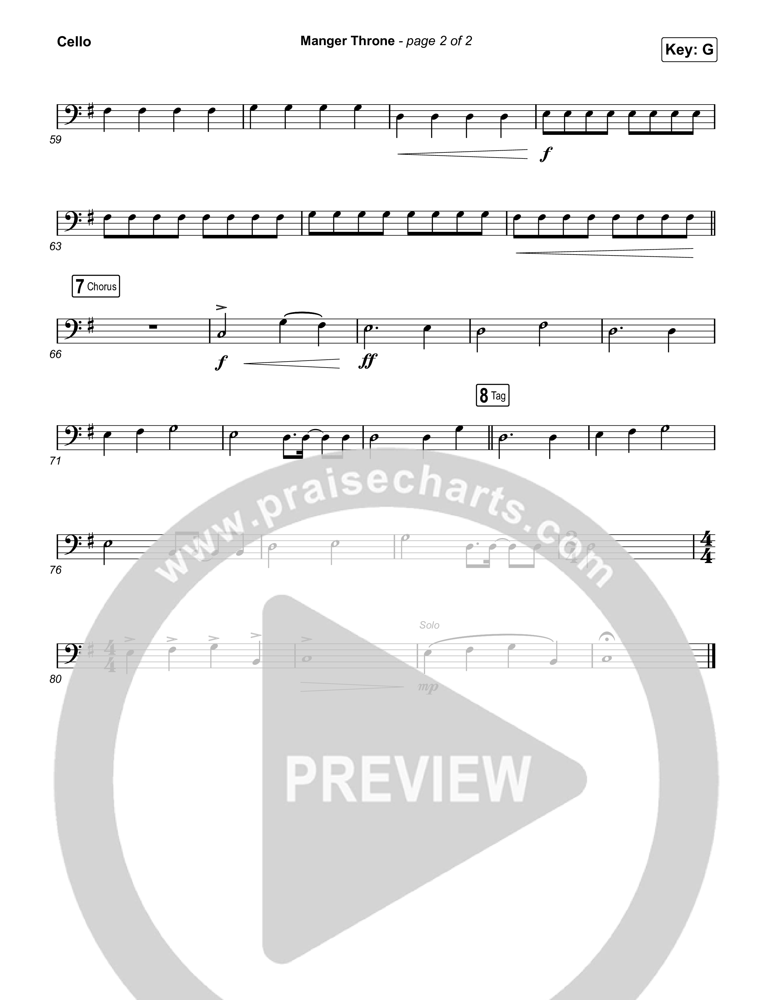 Manger Throne (Choral Anthem SATB) Cello (Phil Wickham / Arr. Erik Foster)