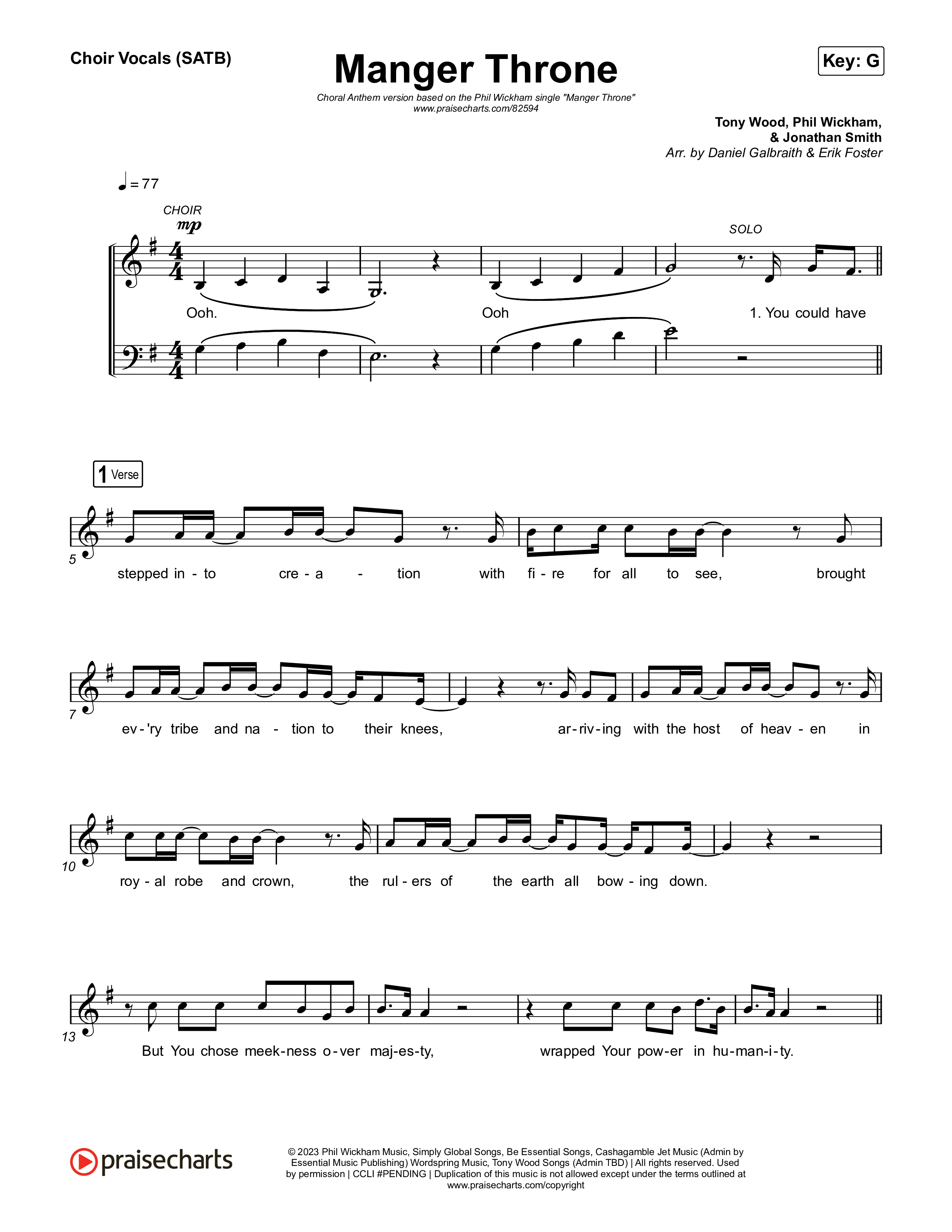 Manger Throne (Choral Anthem SATB) Choir Sheet (SATB) (Phil Wickham / Arr. Erik Foster)