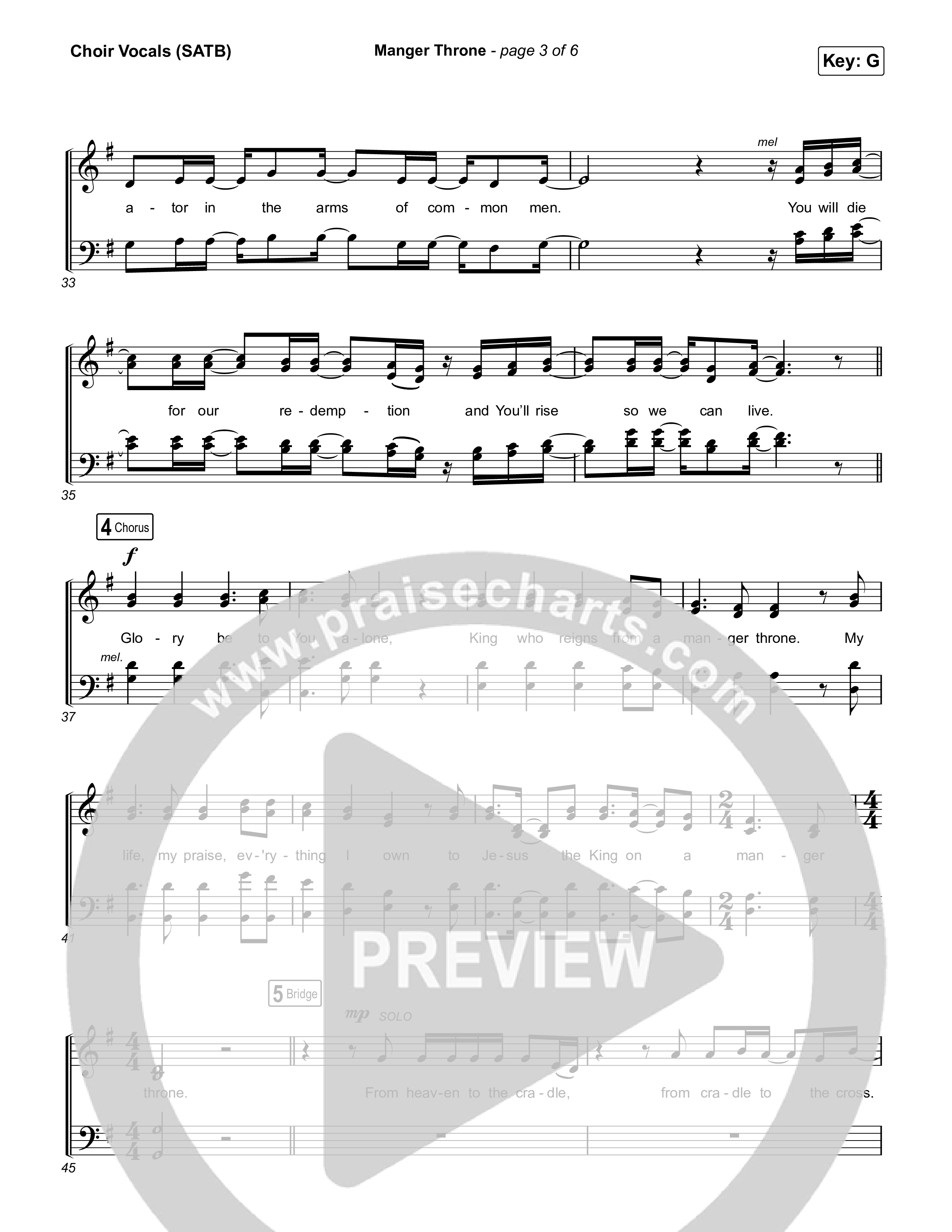 Manger Throne (Choral Anthem SATB) Choir Sheet (SATB) (Phil Wickham / Arr. Erik Foster)