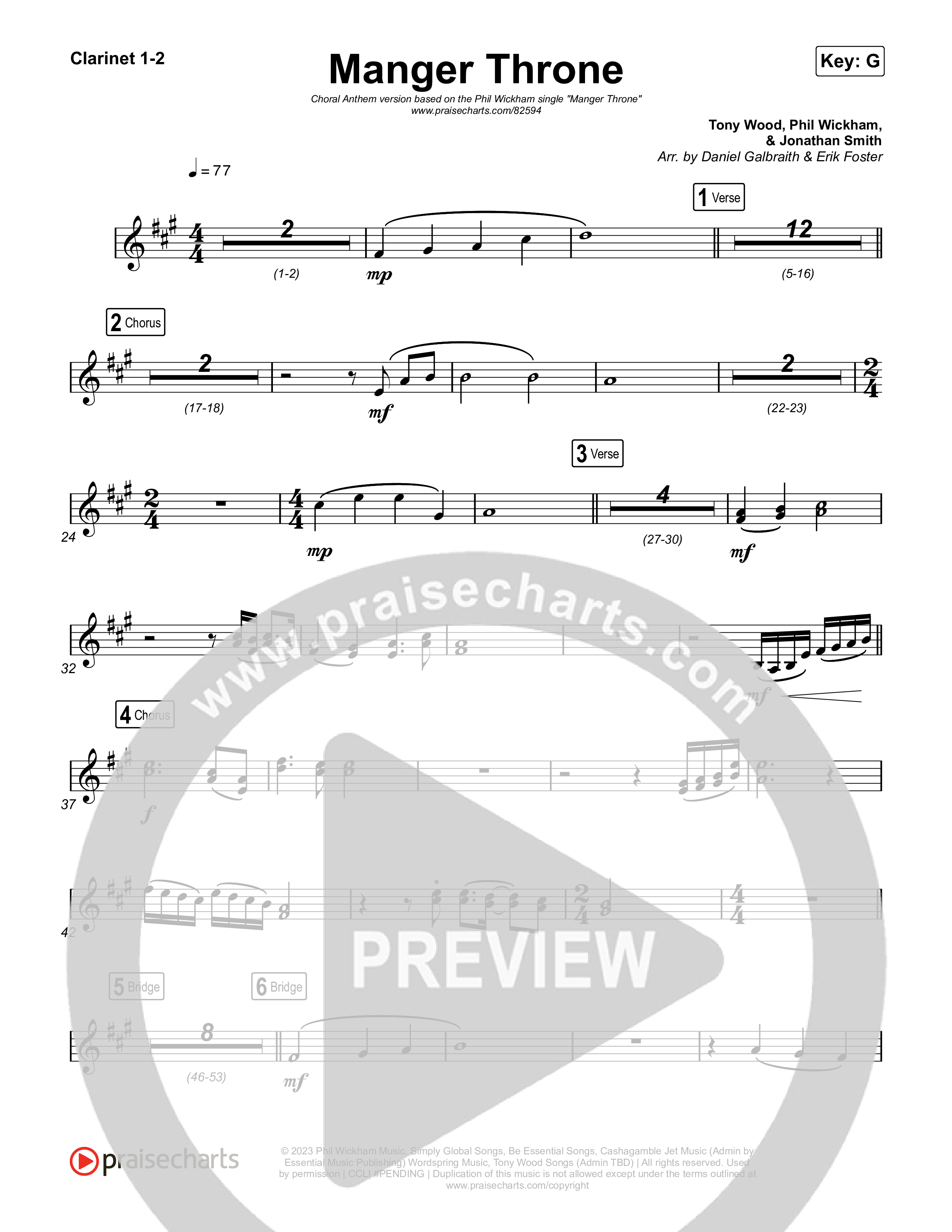 Manger Throne (Choral Anthem SATB) Clarinet 1/2 (Phil Wickham / Arr. Erik Foster)