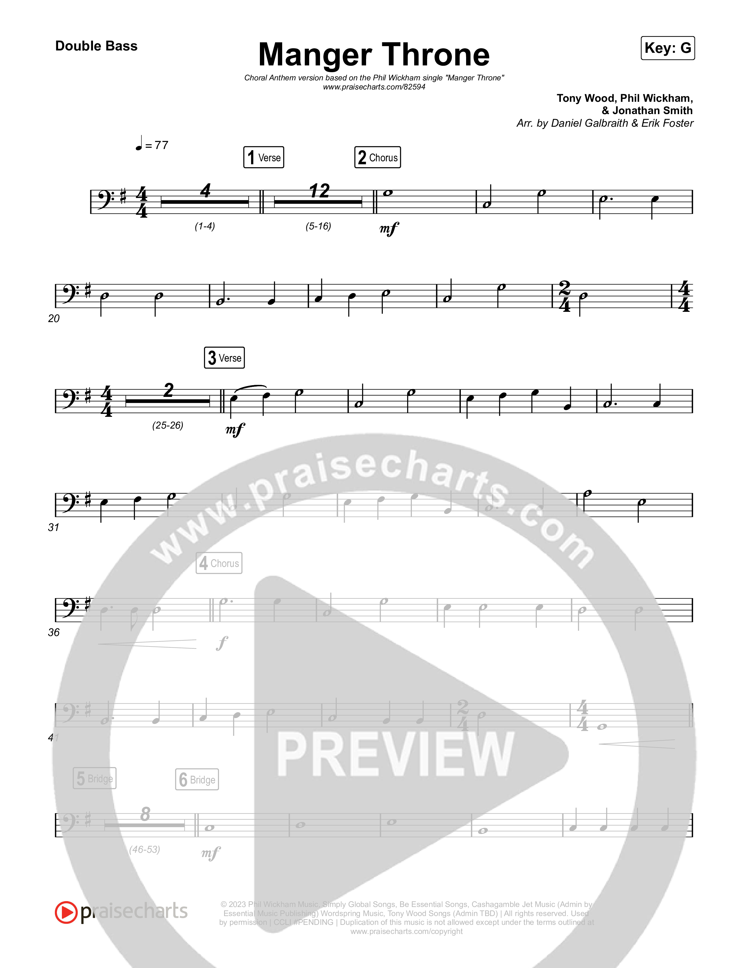 Manger Throne (Choral Anthem SATB) Double Bass (Phil Wickham / Arr. Erik Foster)