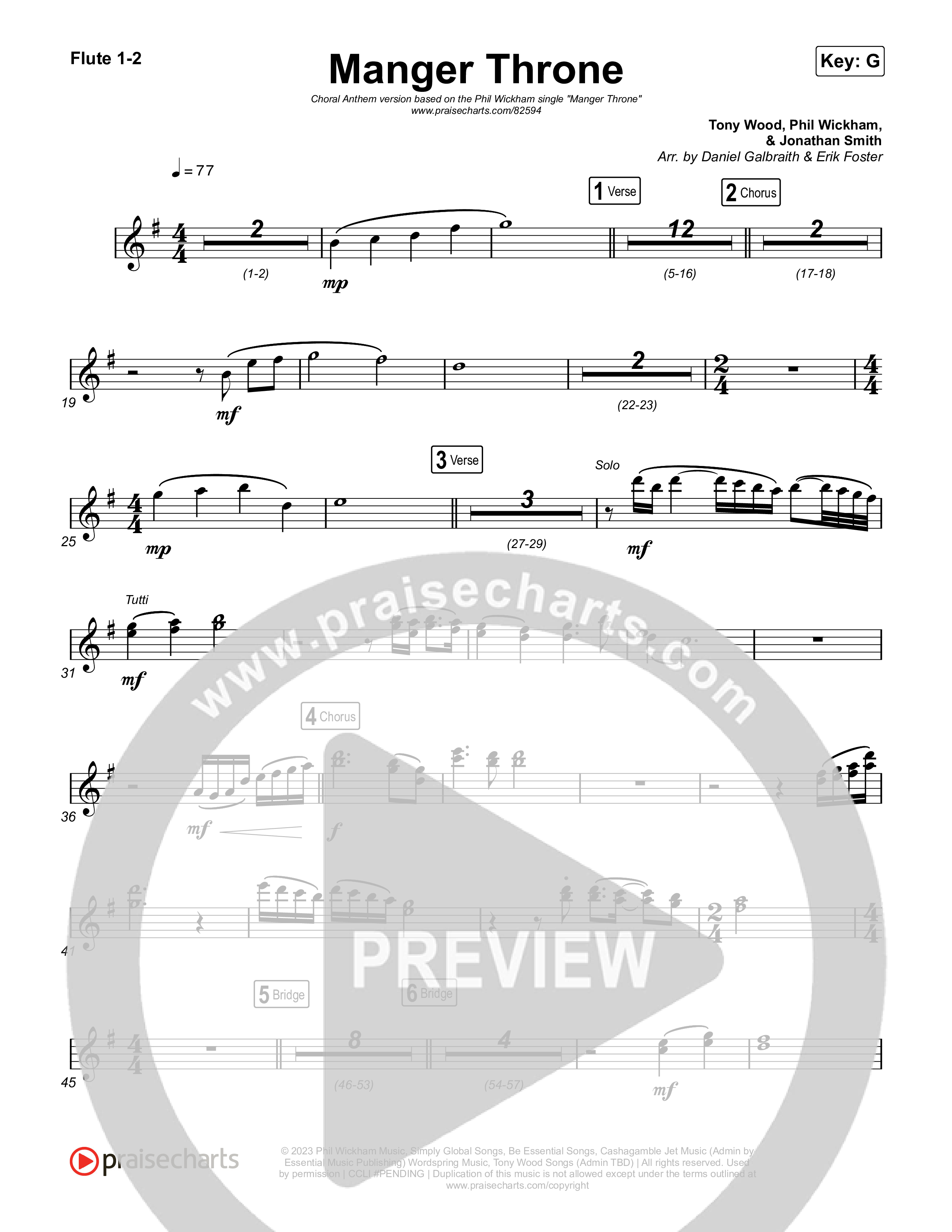 Manger Throne (Choral Anthem SATB) Flute 1/2 (Phil Wickham / Arr. Erik Foster)