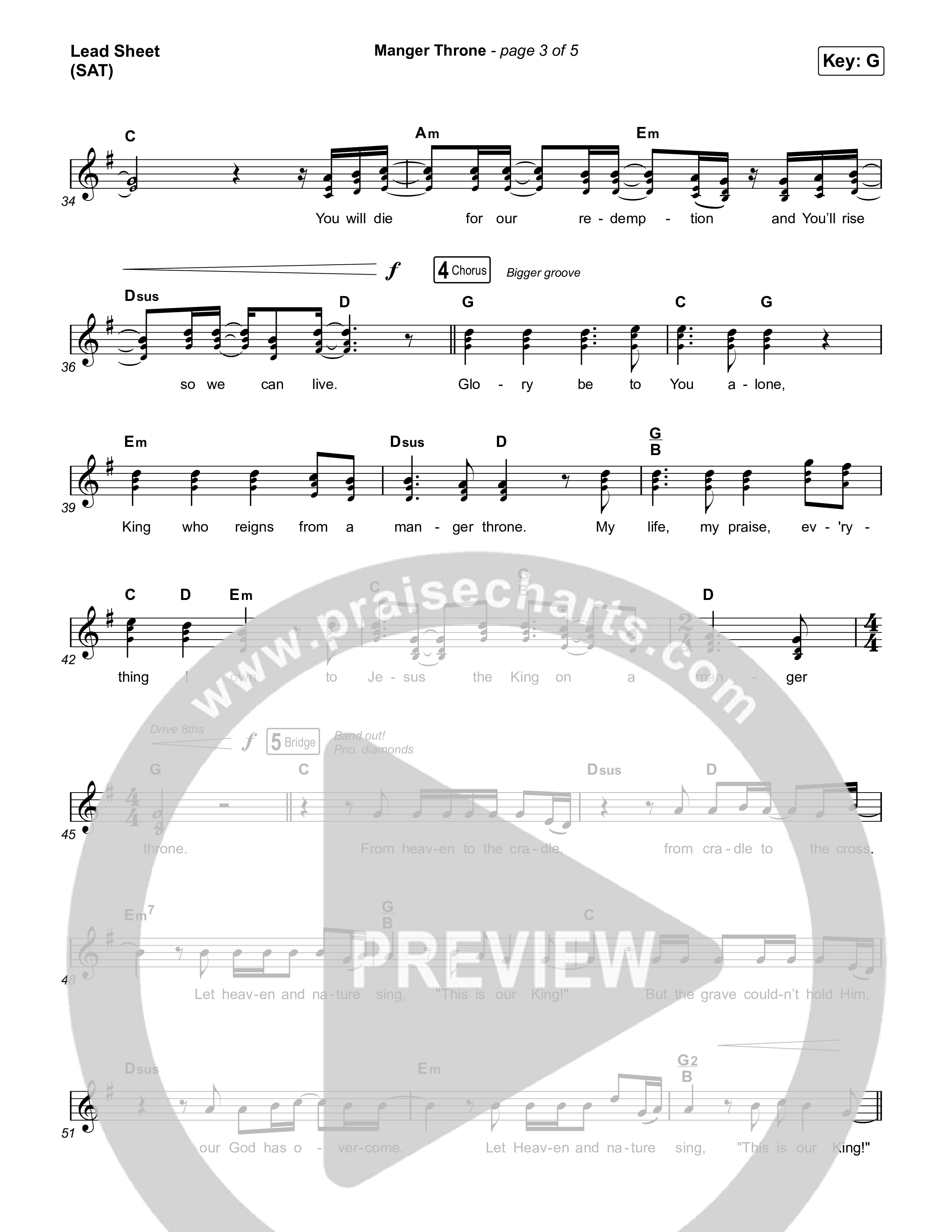 Manger Throne (Choral Anthem SATB) Lead Sheet (SAT) (Phil Wickham / Arr. Erik Foster)